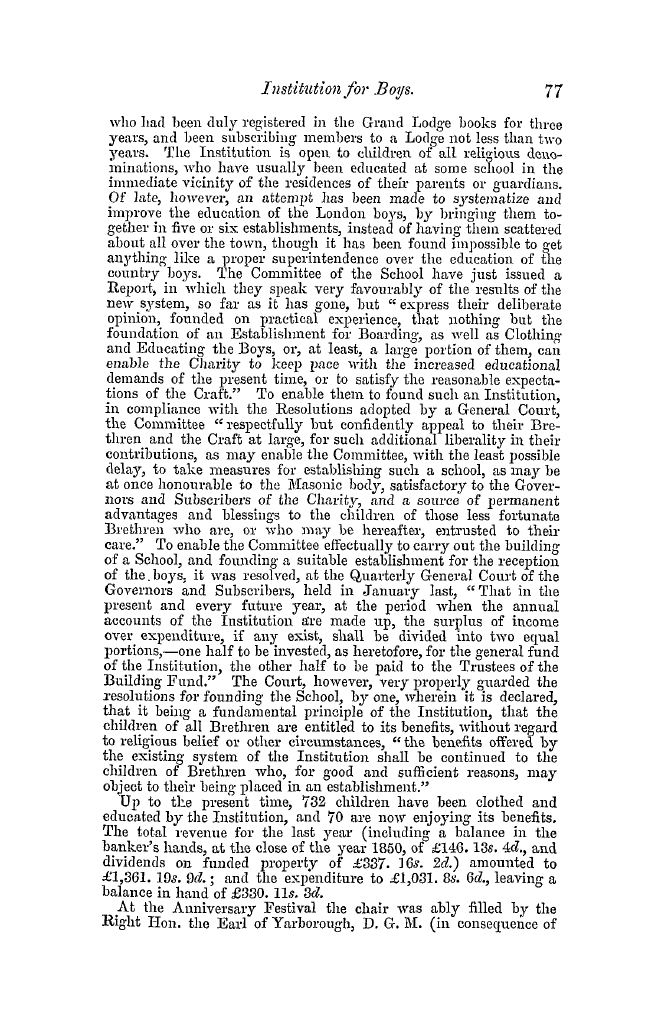 The Freemasons' Quarterly Review: 1852-03-31 - Royal Masonic Institution For Boys.