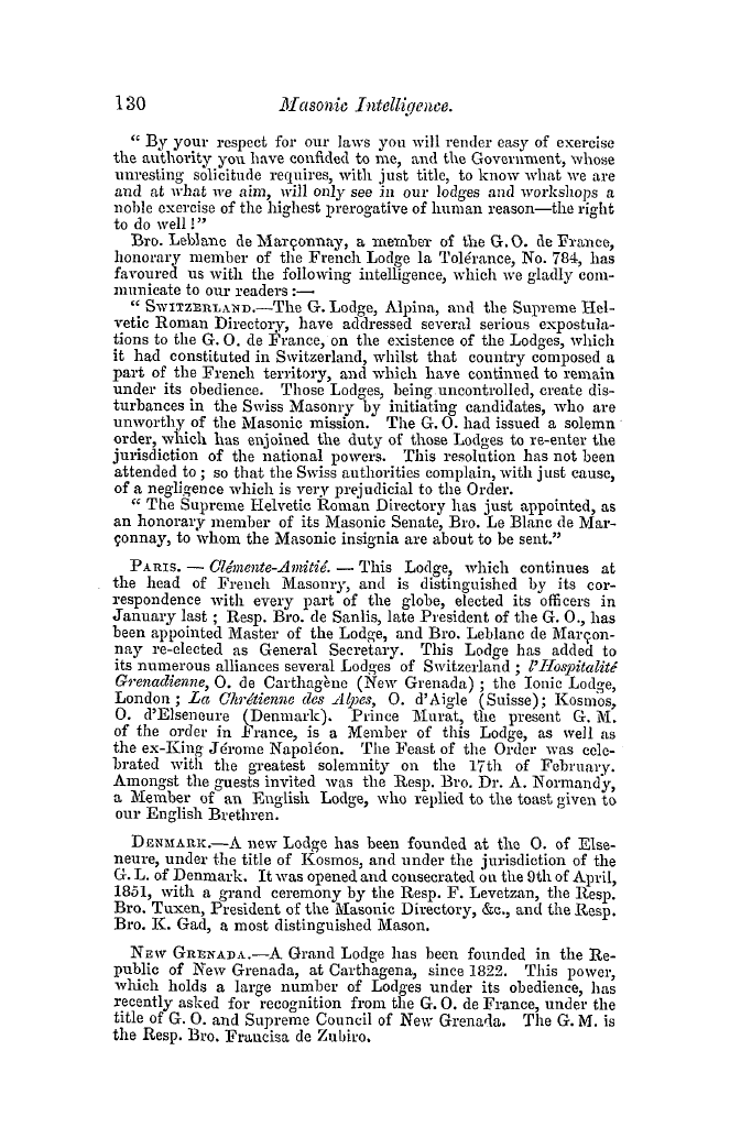 The Freemasons' Quarterly Review: 1852-03-31 - Foreign.