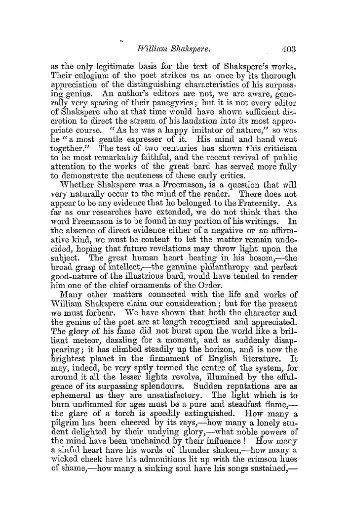 The Freemasons' Quarterly Review: 1854-09-30 - William Shakspere.