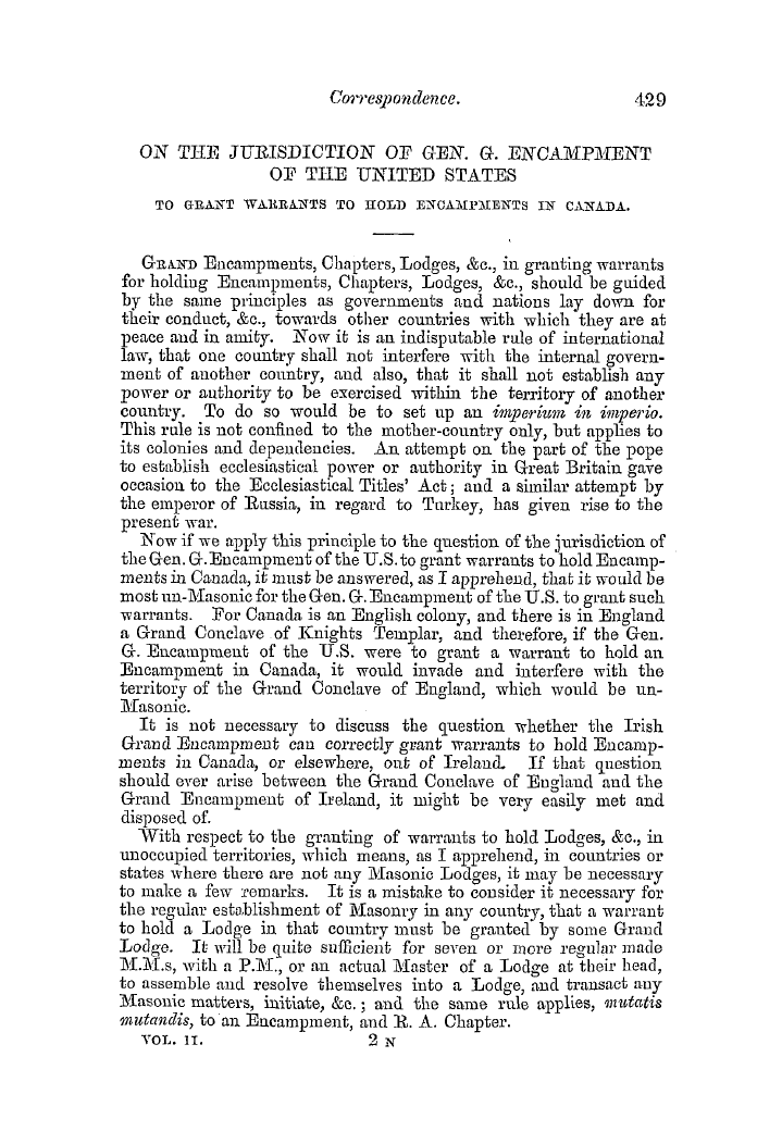 The Freemasons' Quarterly Review: 1854-09-30 - On The Jurisdiction Of Gen. G. Encampment Of The United States