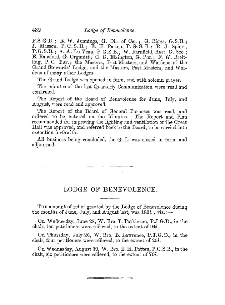 The Freemasons' Quarterly Review: 1854-09-30 - Lodge Of Benevolence.