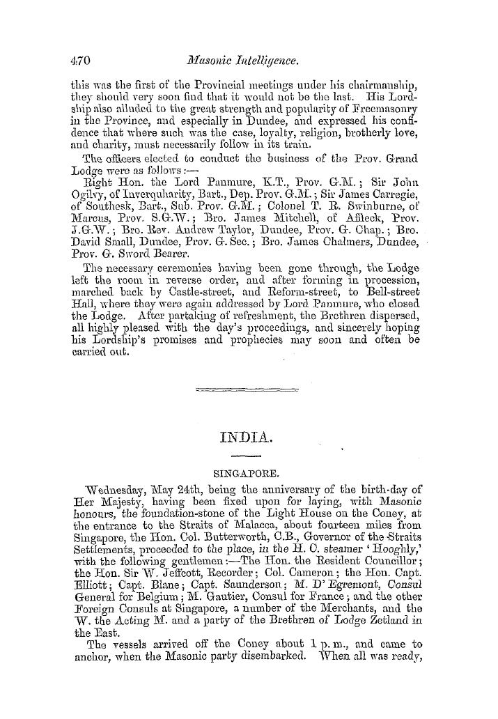 The Freemasons' Quarterly Review: 1854-09-30 - India.