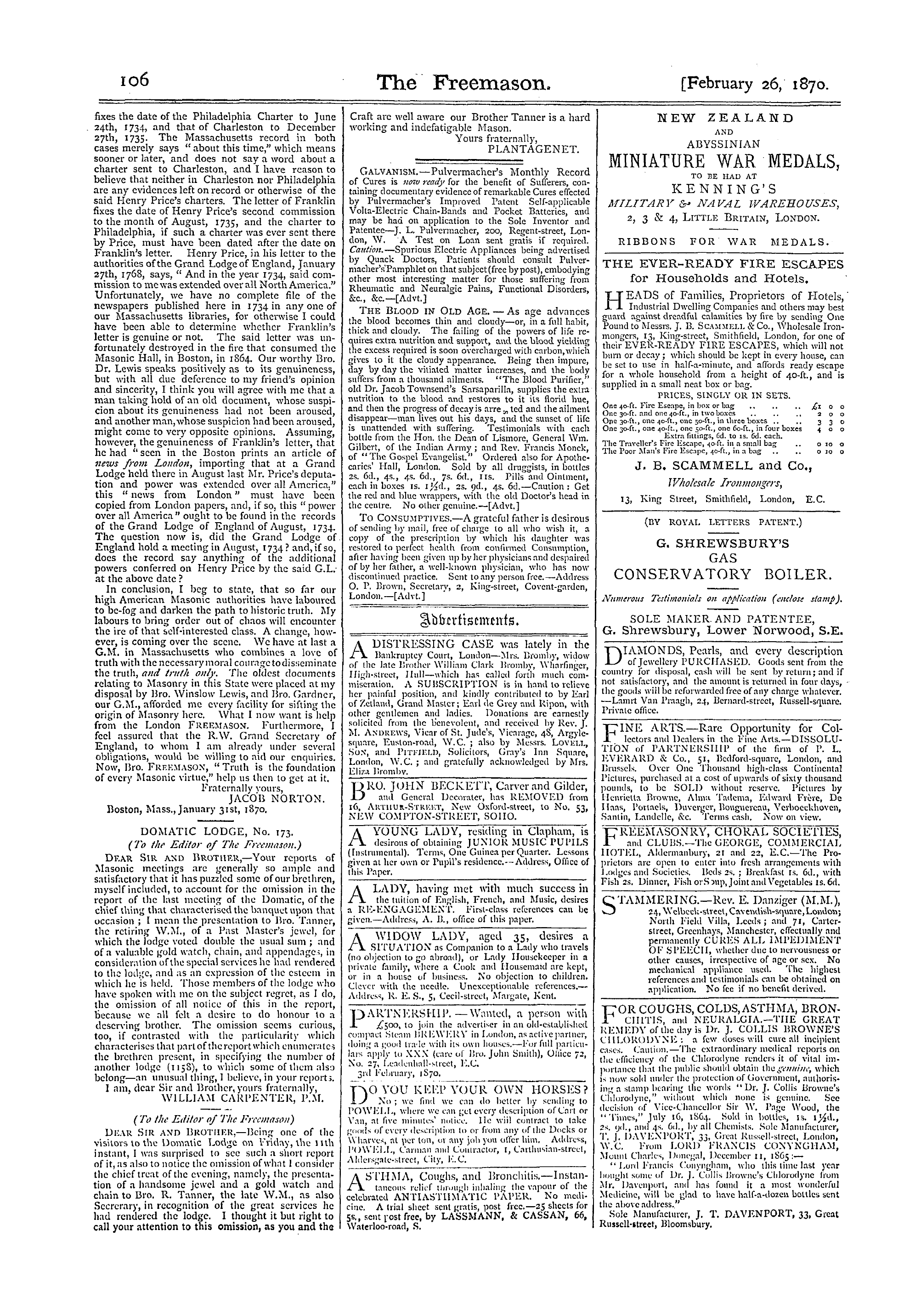 The Freemason: 1870-02-26 - " Henry Price Again. "