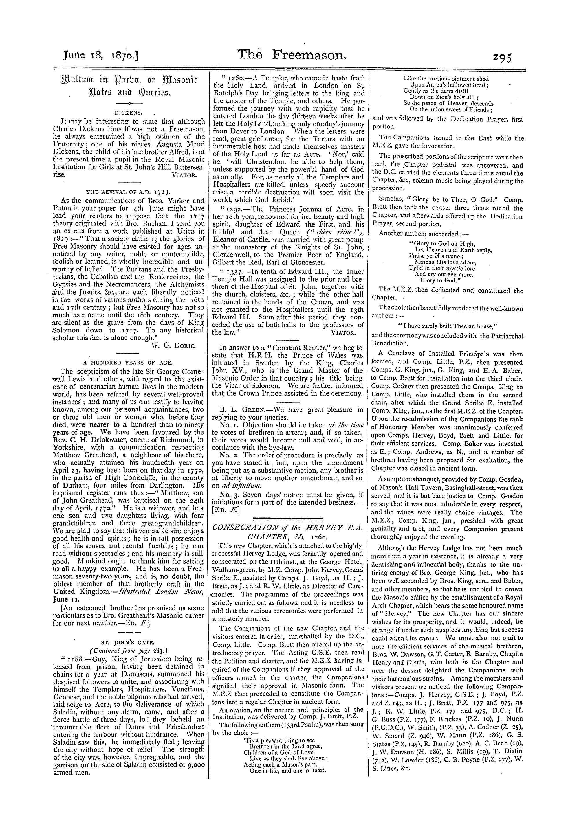 The Freemason: 1870-06-18 - Multum In Parbo, Or Masonic Notes And Queries.