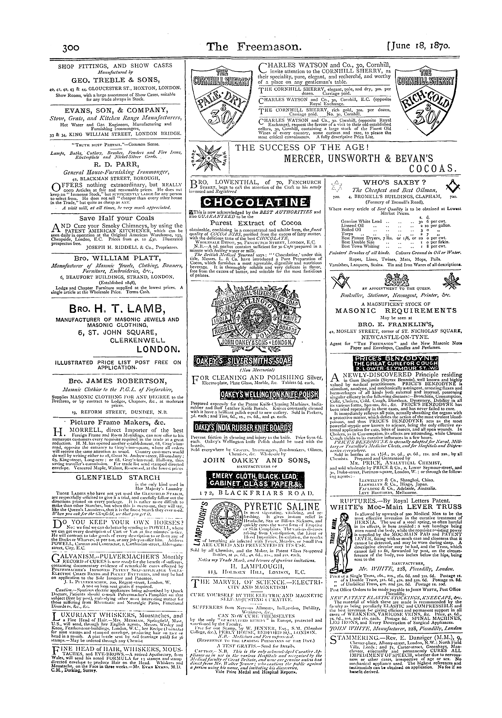 The Freemason: 1870-06-18 - Ad01218