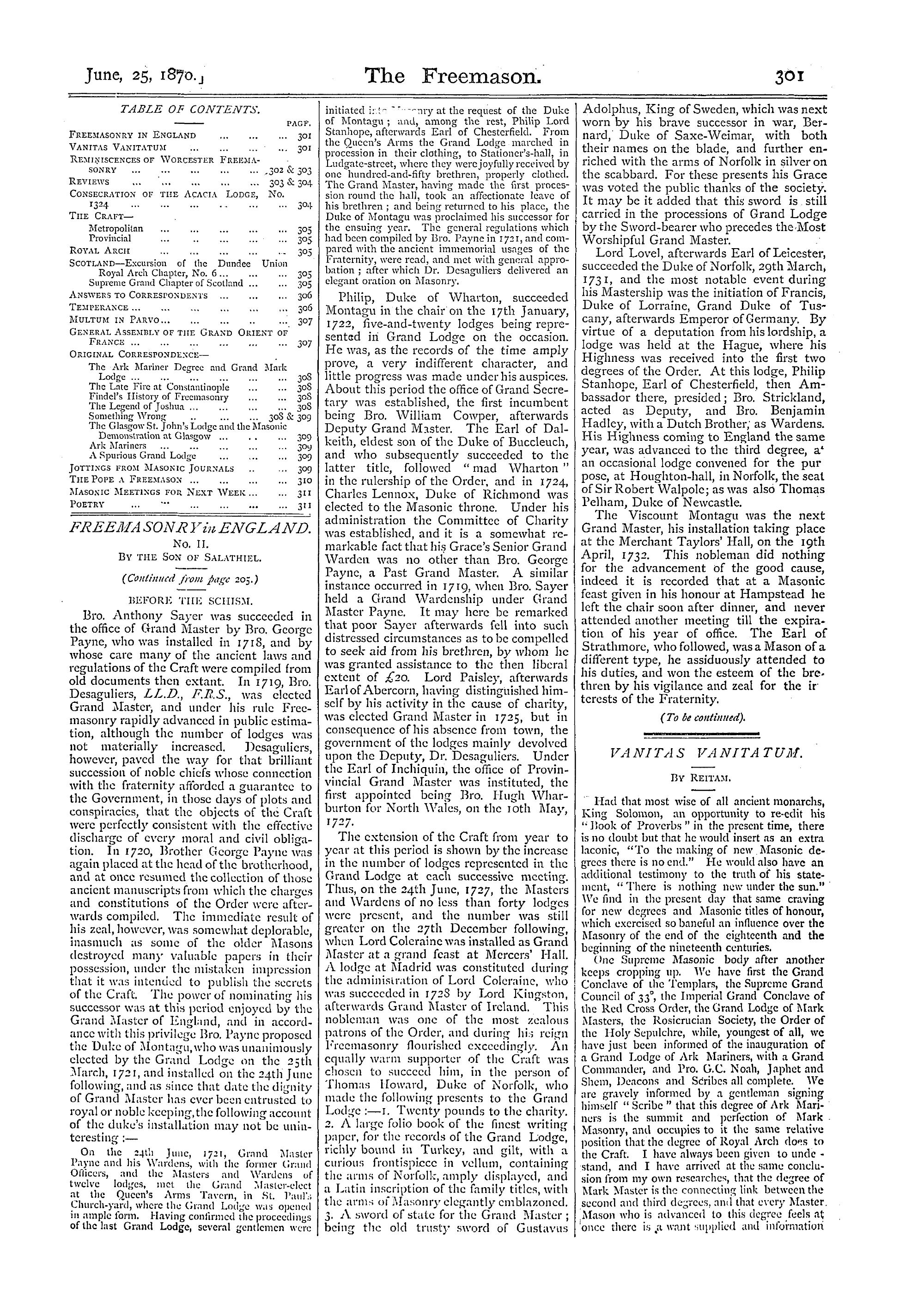 The Freemason: 1870-06-25 - Vanitas Vanitatum.