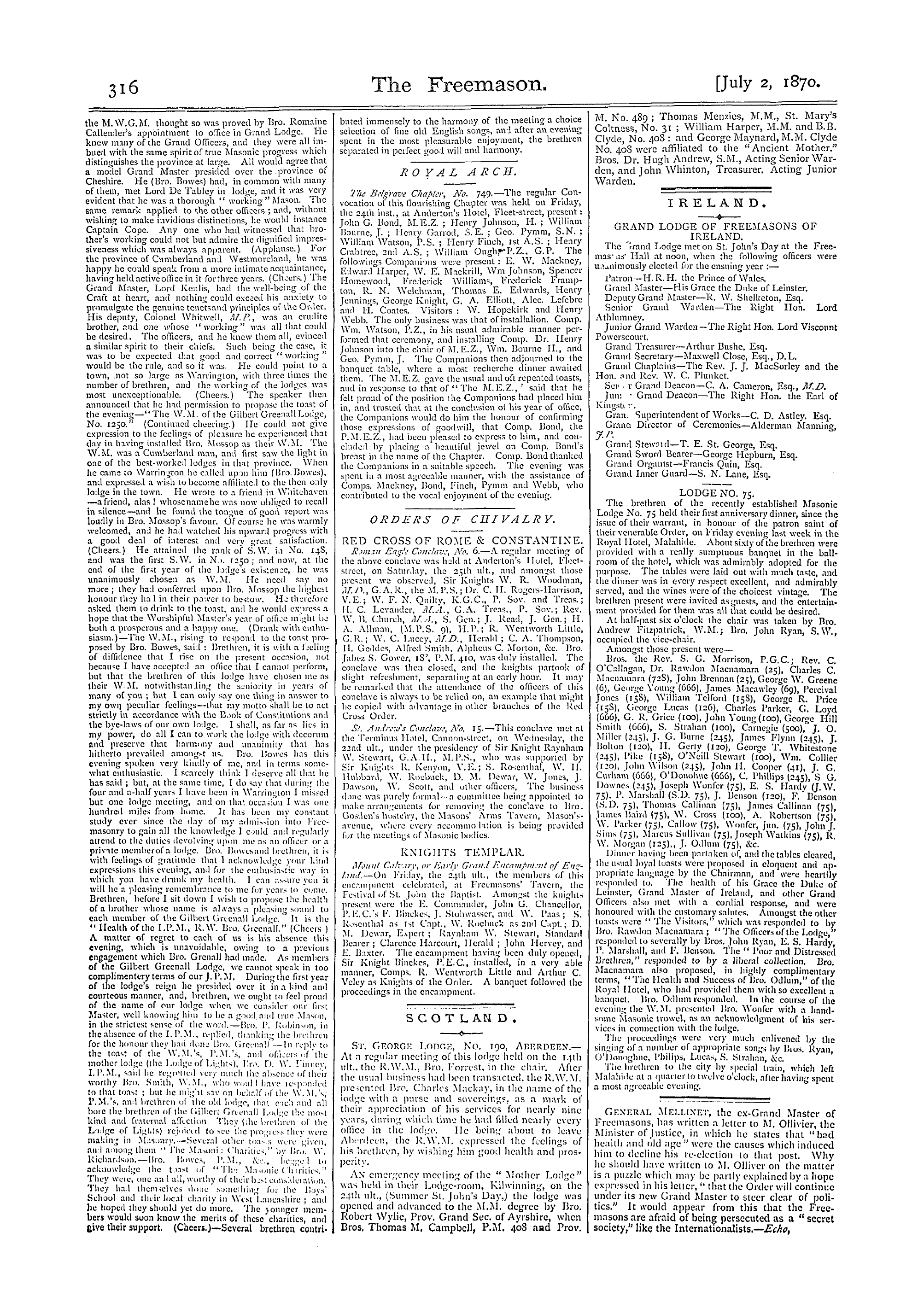 The Freemason: 1870-07-02 - Reports Of Masonic Meetings.