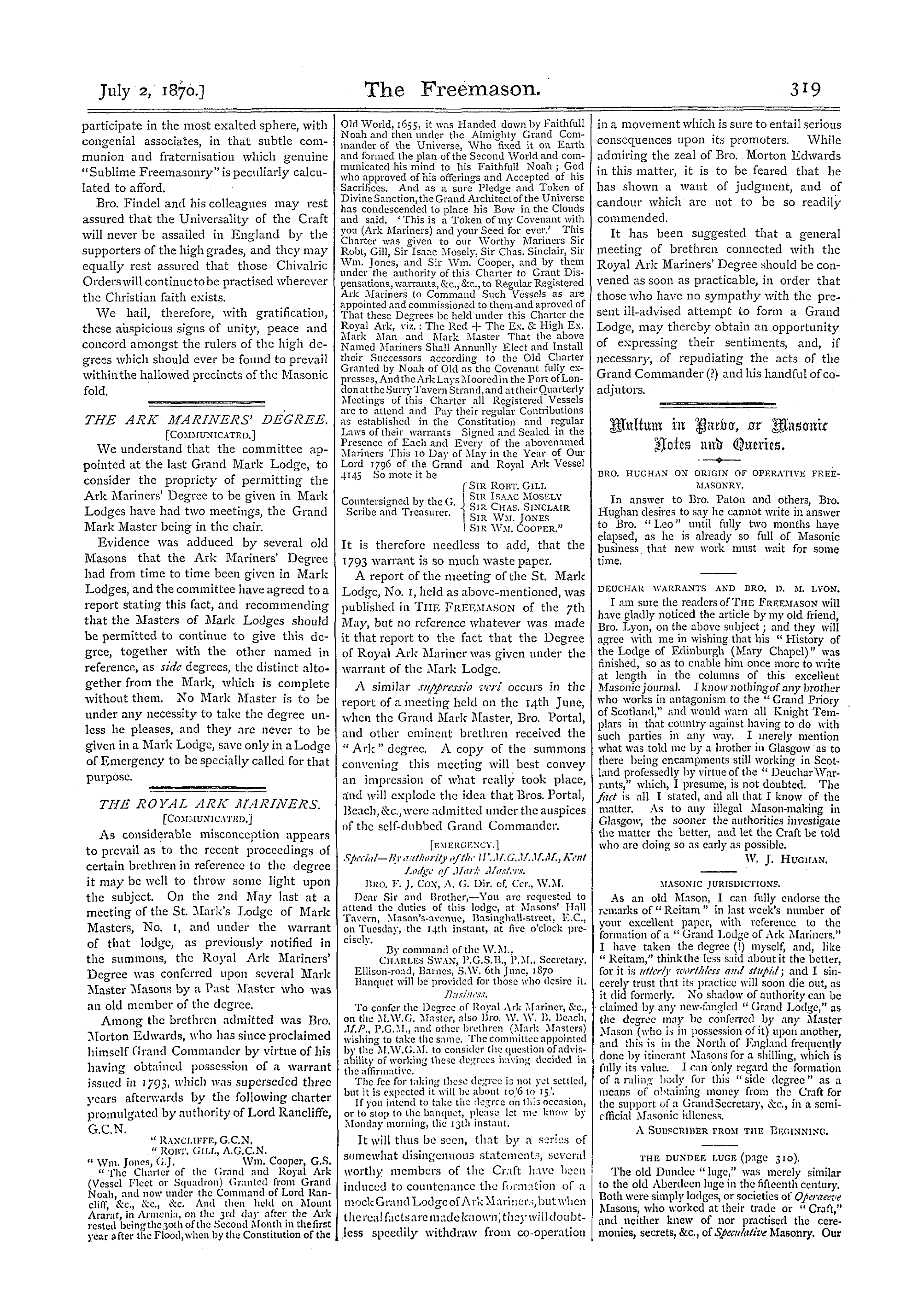 The Freemason: 1870-07-02 - Multum In Parbo, Or Masonic Notes And Queries.