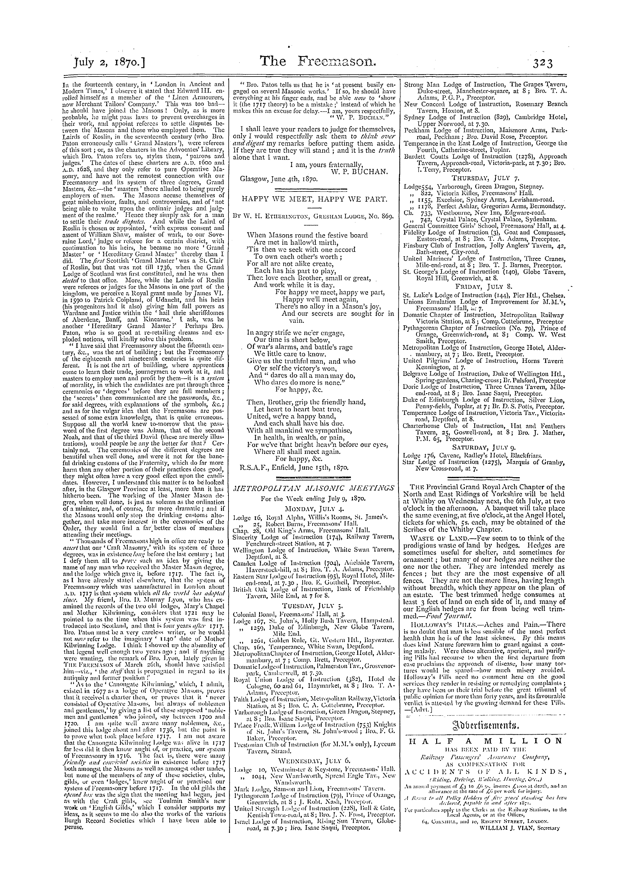 The Freemason: 1870-07-02 - Metropolitan Masonic Meetings