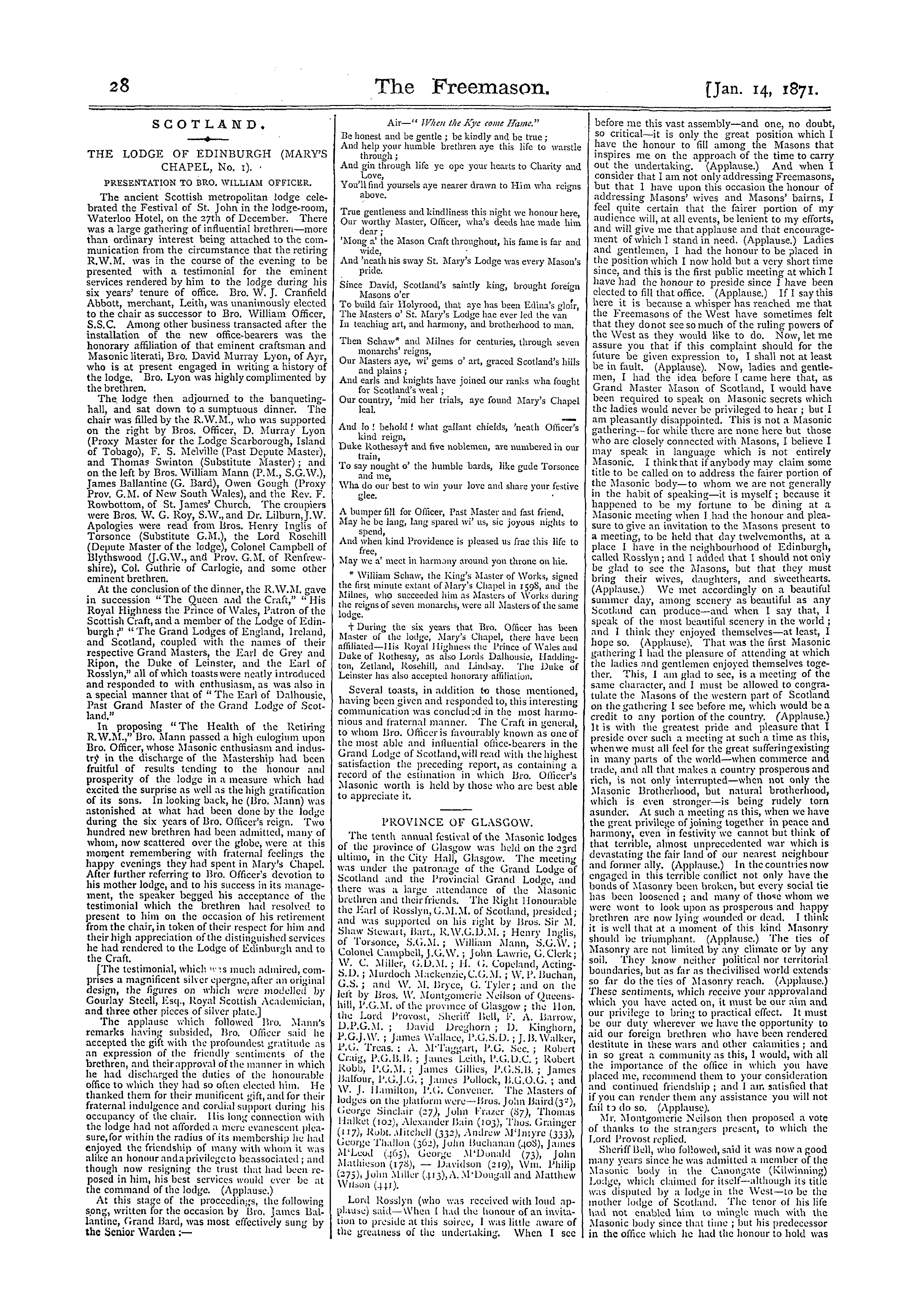 The Freemason: 1871-01-14 - Scotland.