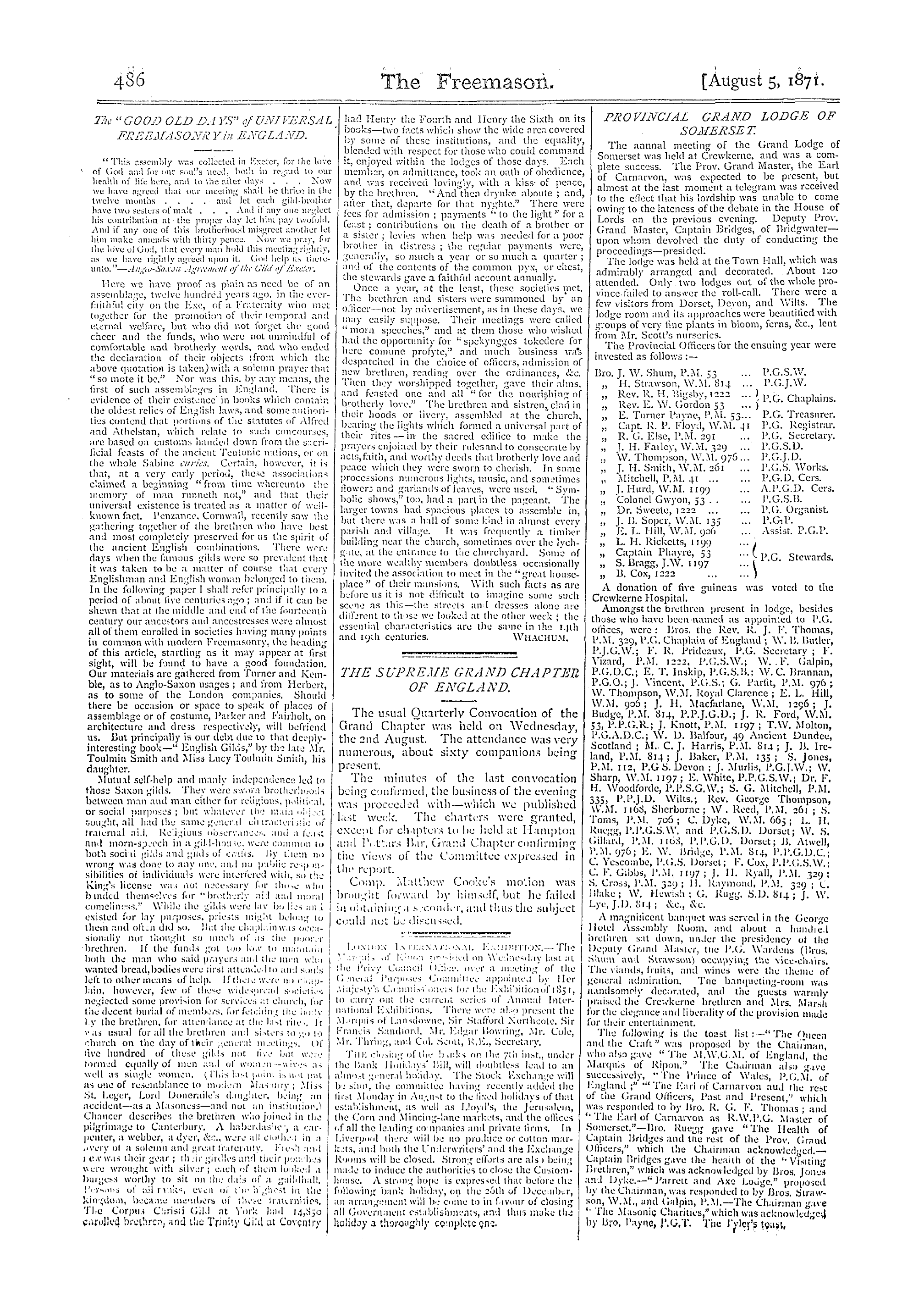 The Freemason: 1871-08-05 - The Supreme Grand Chapter Of England.