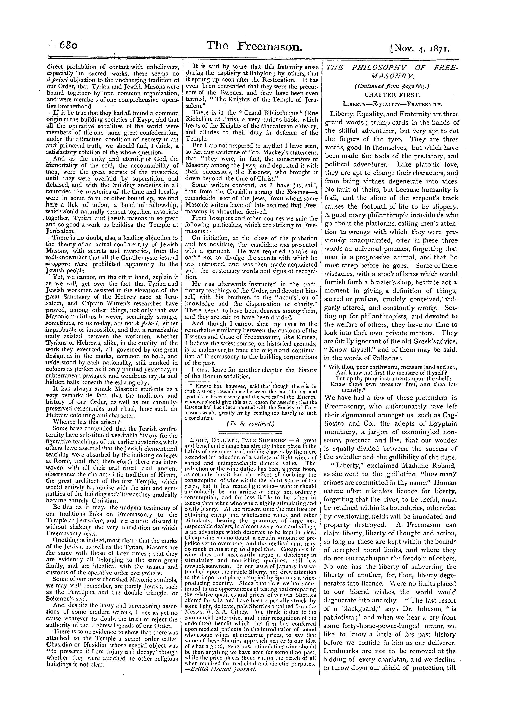 The Freemason: 1871-11-04 - Illustrations Of The History Of The Craft.