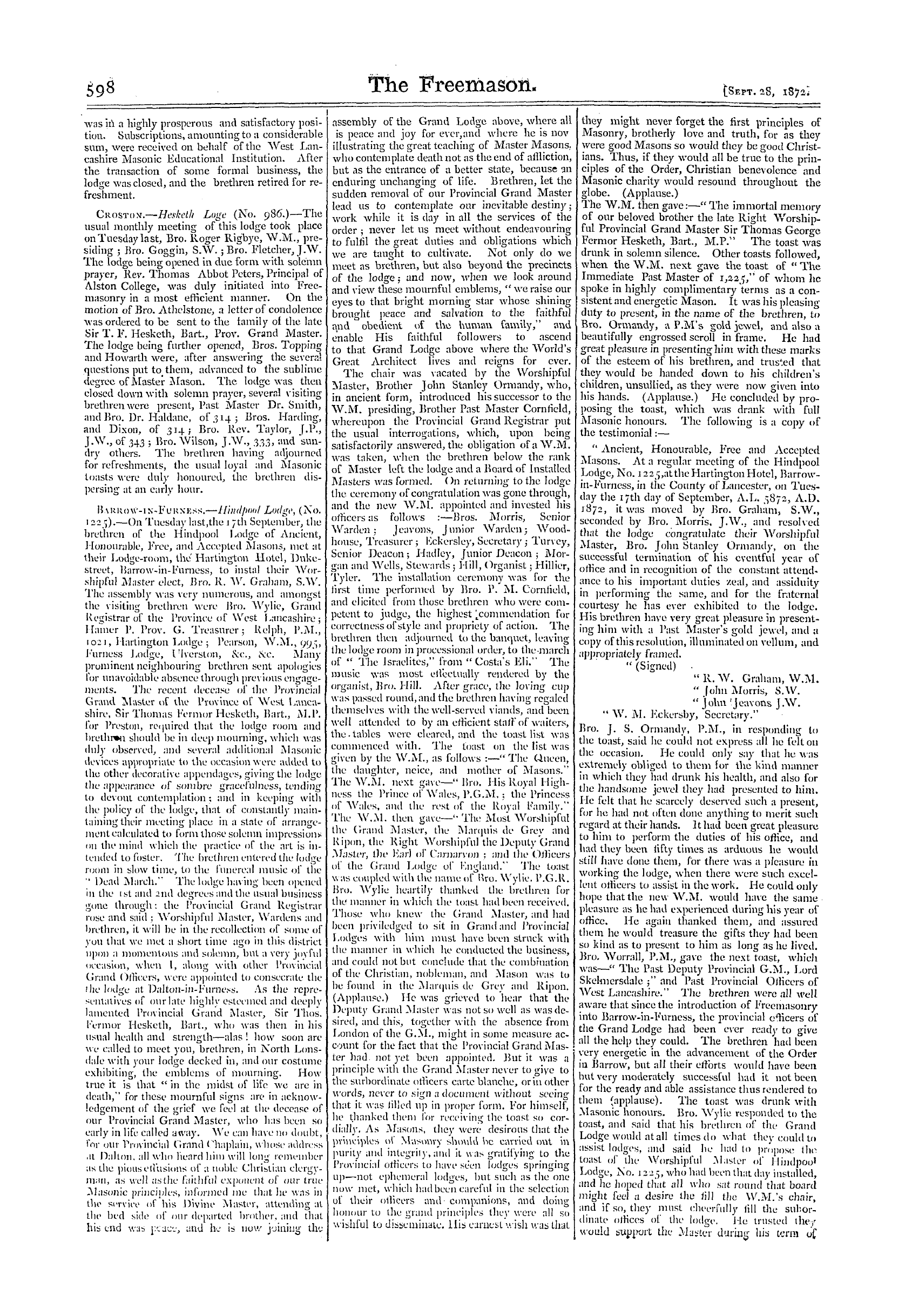 The Freemason: 1872-09-28: 8