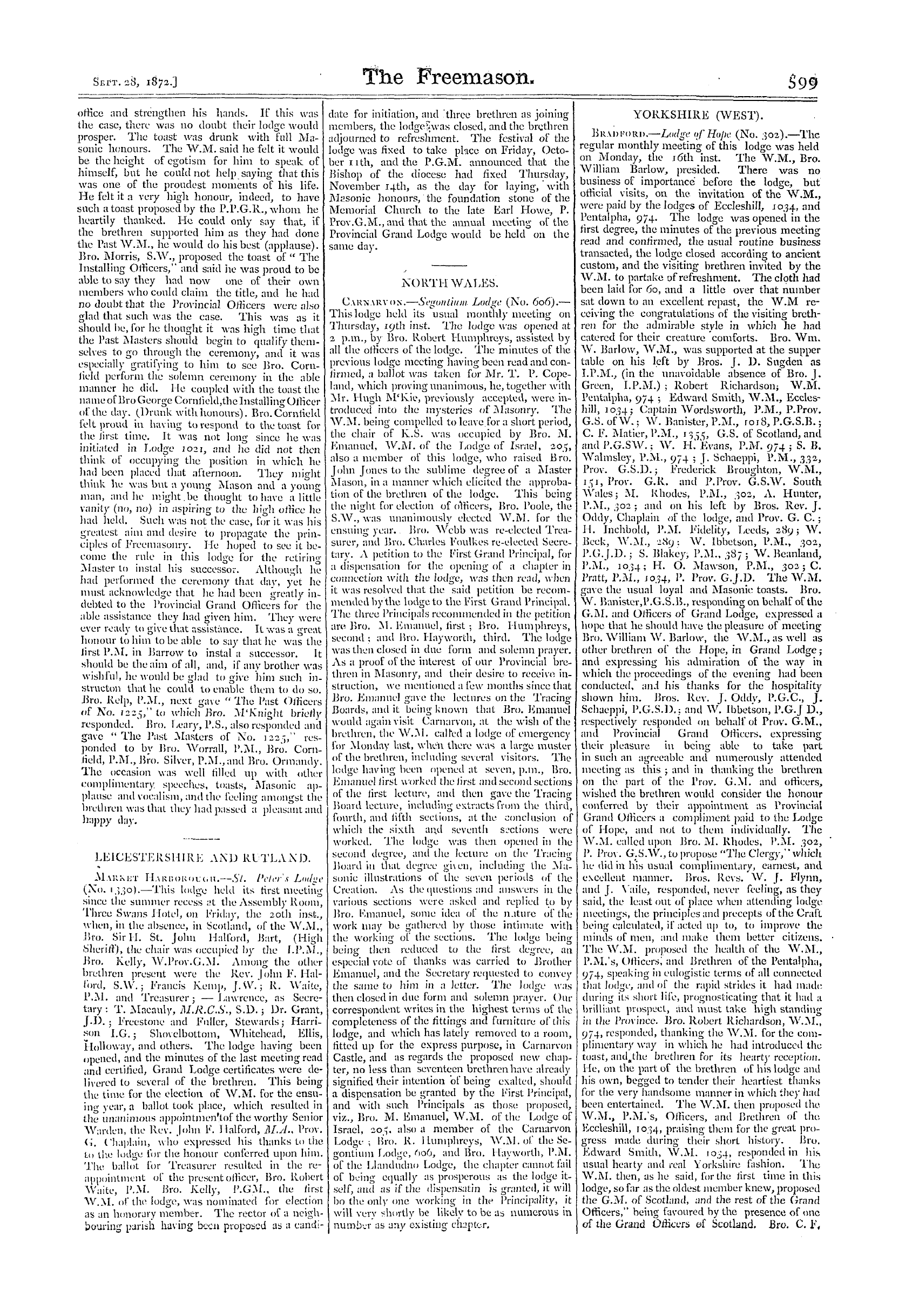 The Freemason: 1872-09-28 - Reports Of Masonic Meetings.