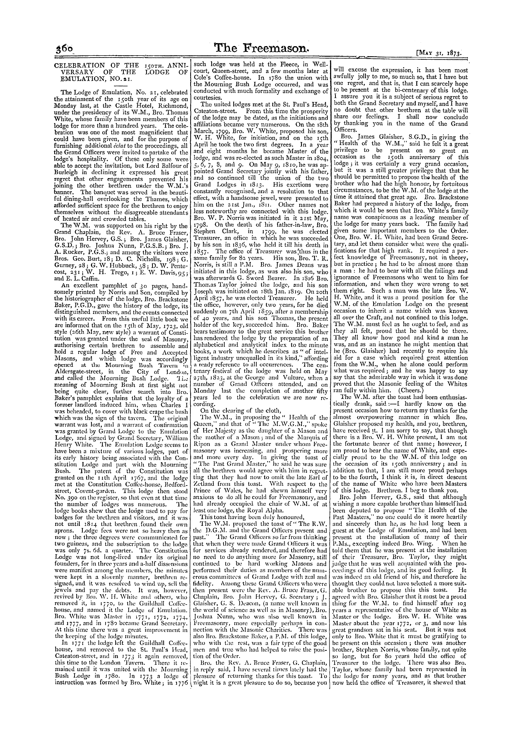 The Freemason: 1873-05-31 - Celebration Of The 150th. Anniversary Of The Lodge Of Emulation, No. 1.