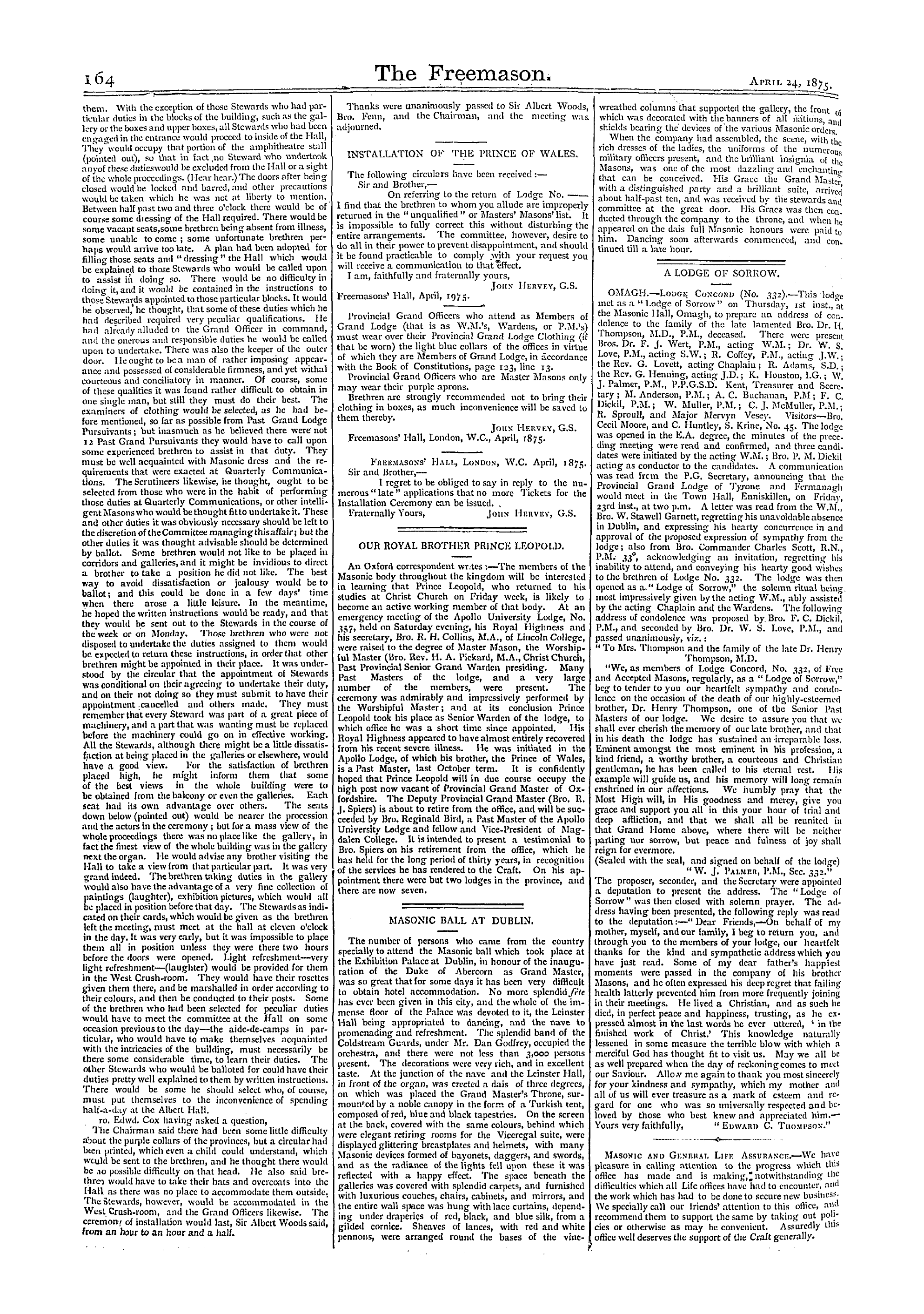 The Freemason: 1875-04-24 - Installation Of The Prince Of Wales.