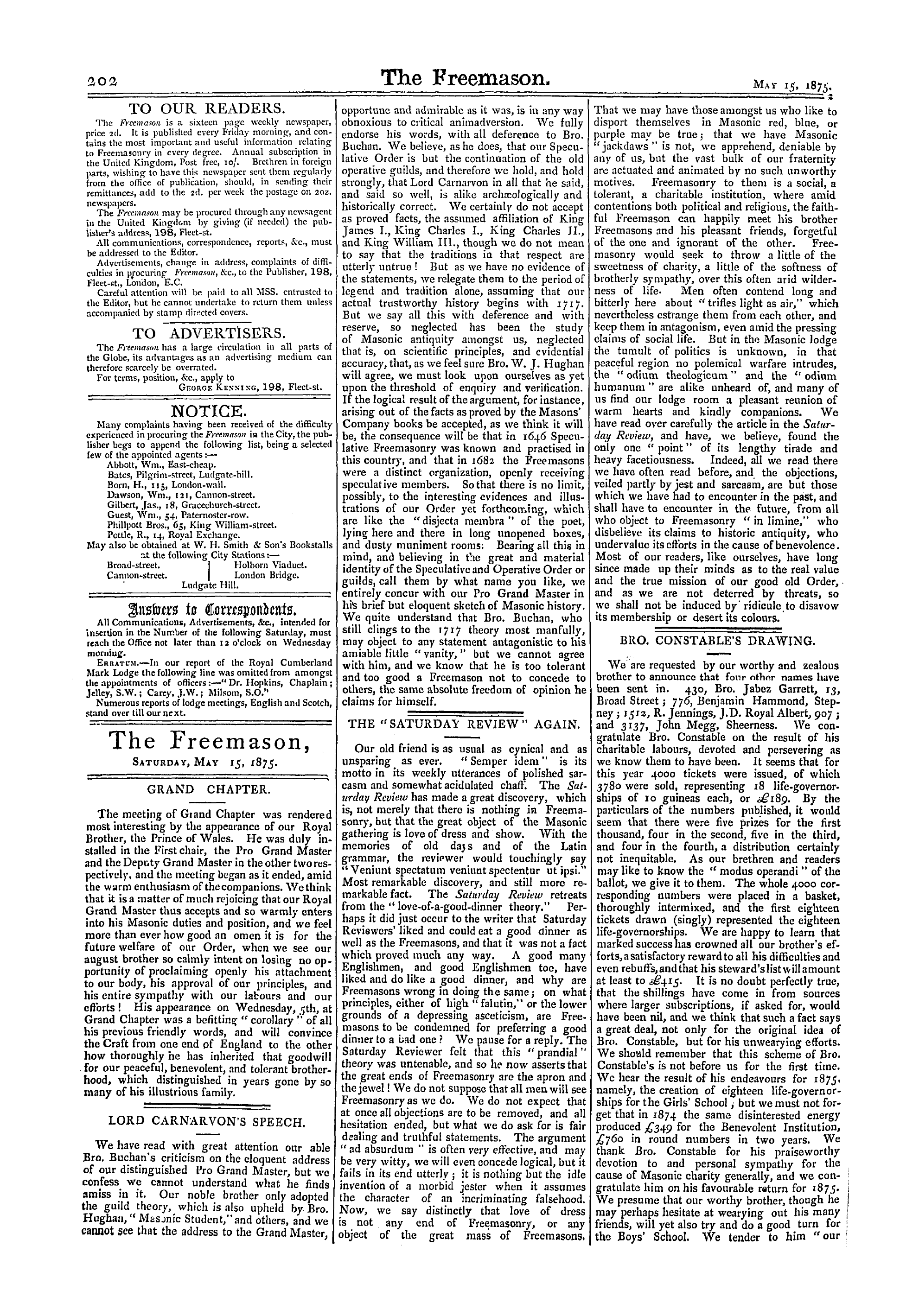 The Freemason: 1875-05-15 - Lord Carnarvon's Speech.