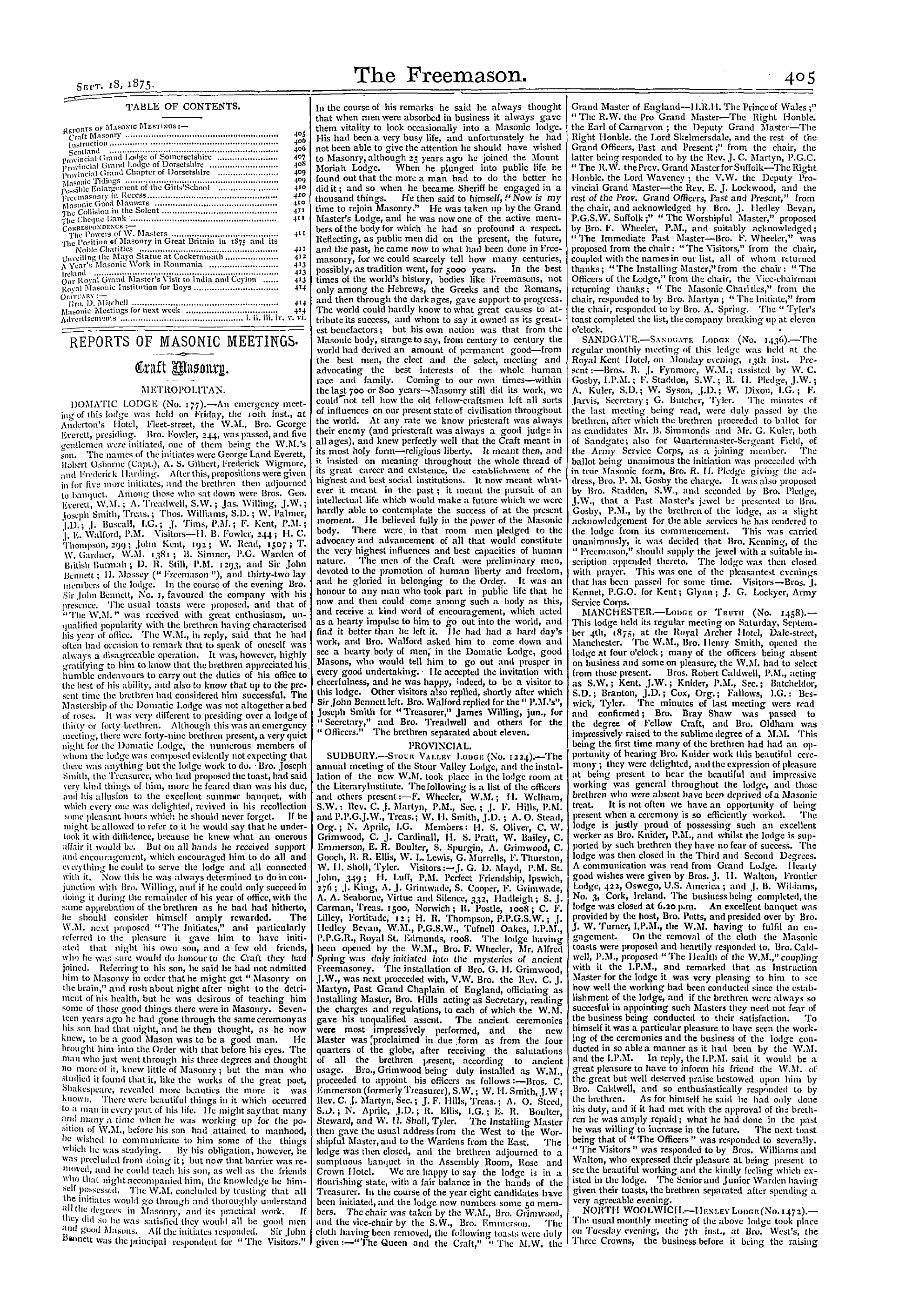 The Freemason: 1875-09-18 - Reports Of Masonic Meetings.