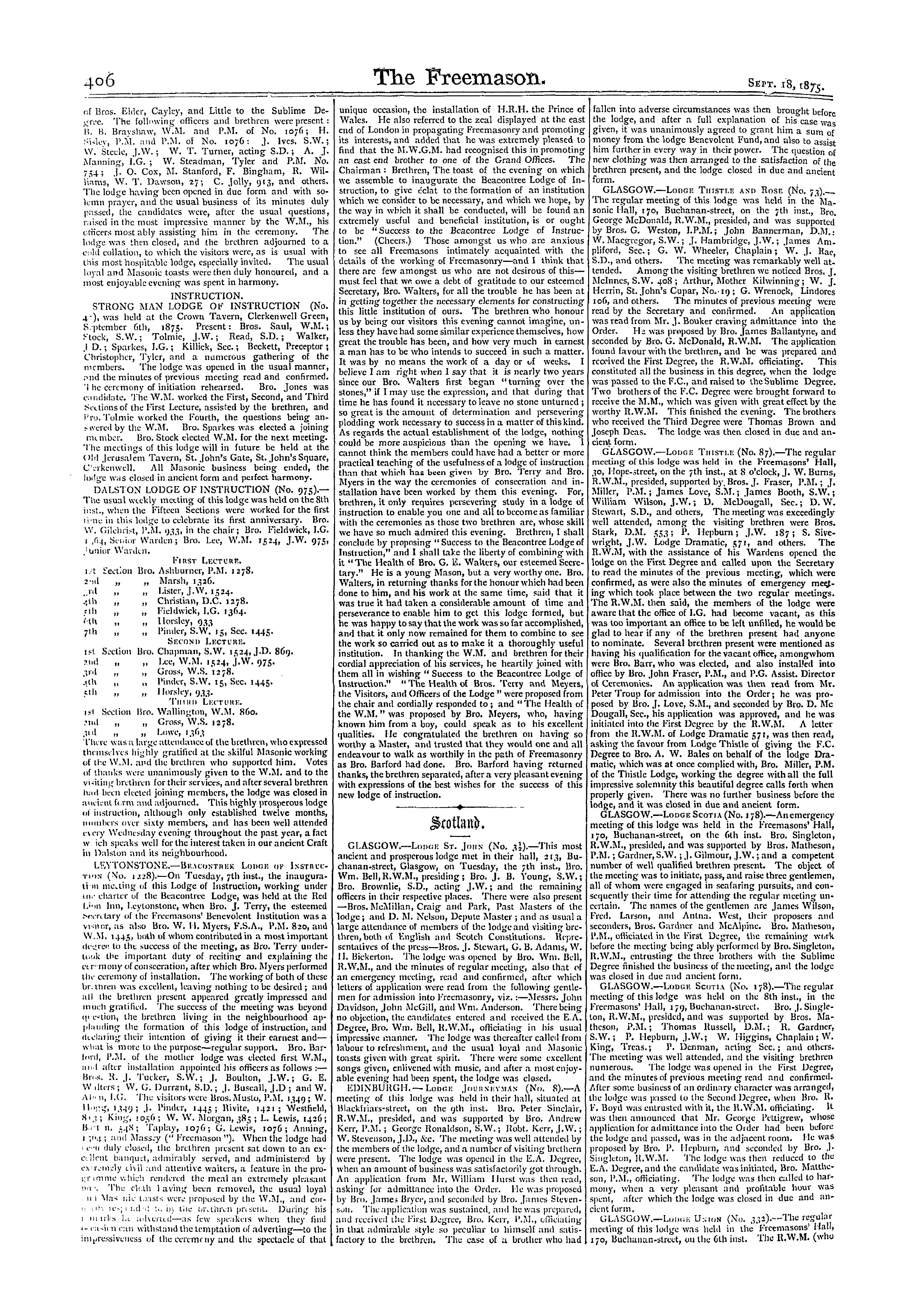 The Freemason: 1875-09-18 - Reports Of Masonic Meetings.