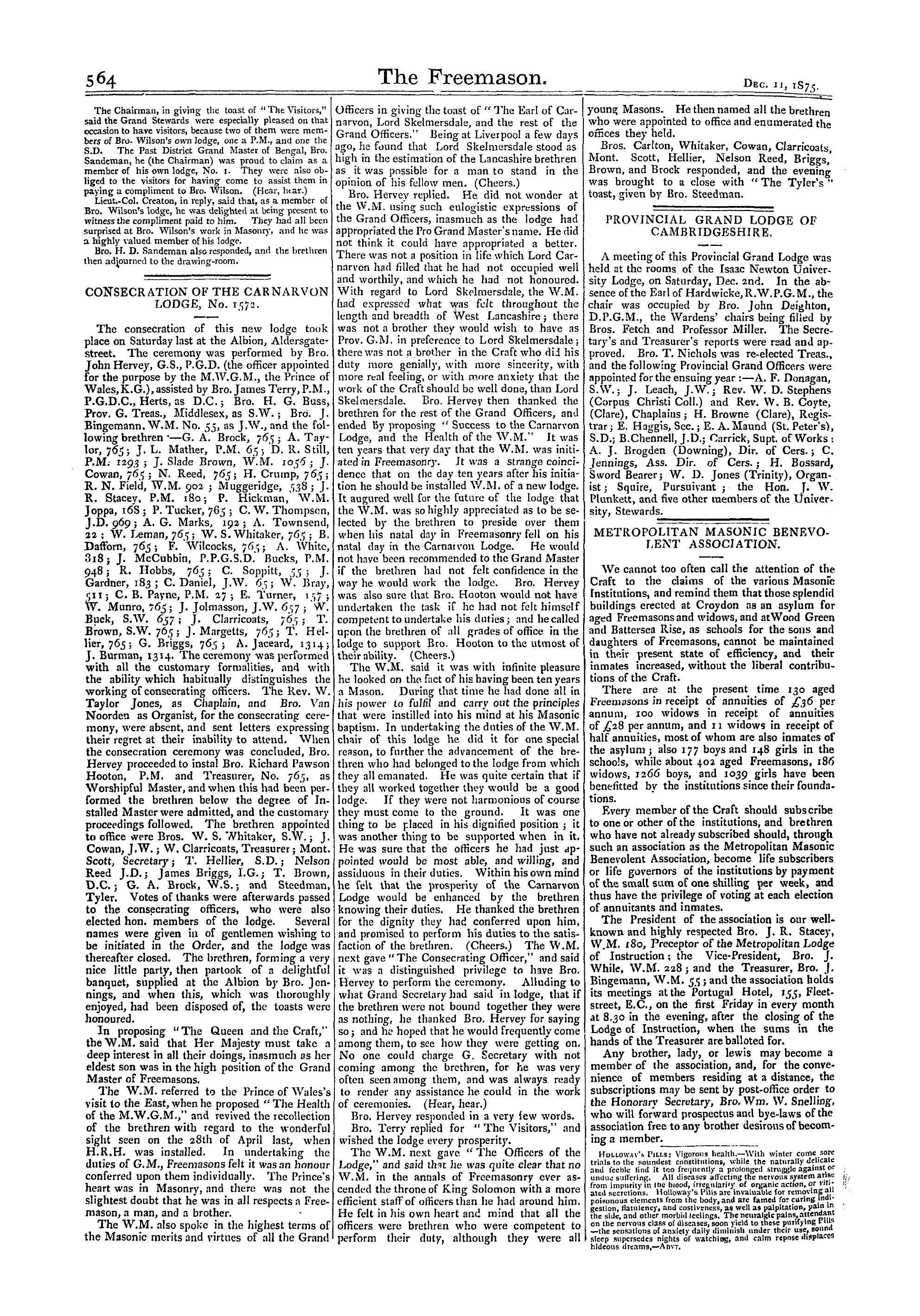 The Freemason: 1875-12-11 - Provincial Grand Lodge Of Cambridgeshire.