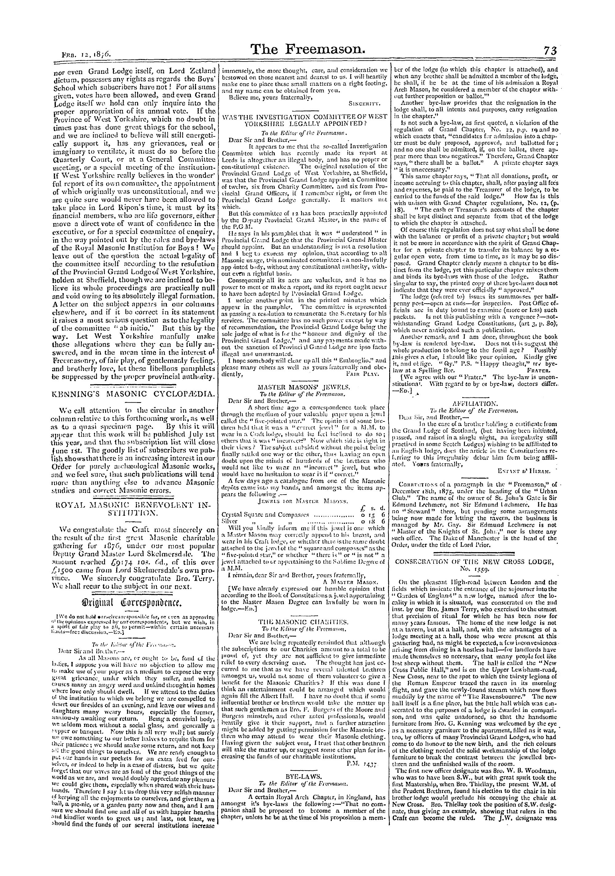 The Freemason: 1876-02-12 - Kenning's Masonic Cyclopædia.