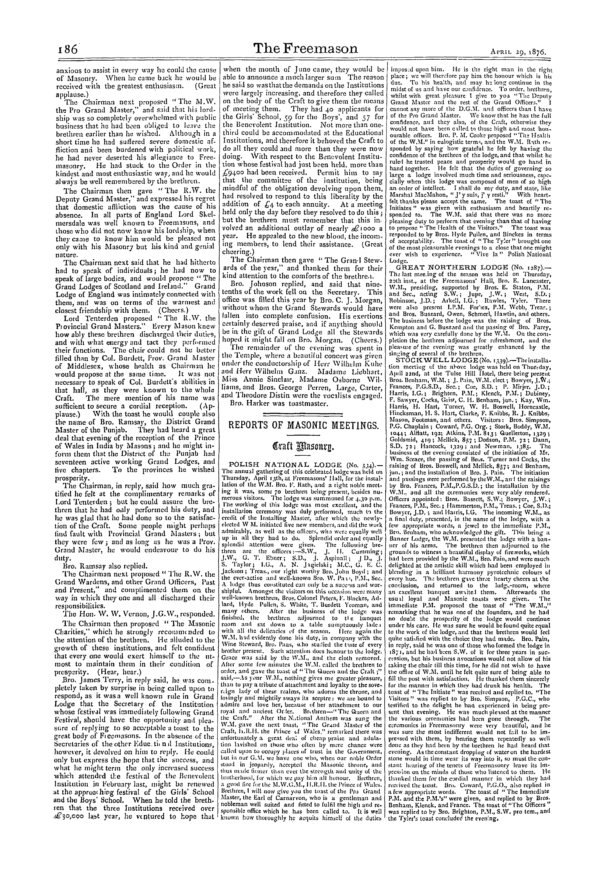 The Freemason: 1876-04-29 - Reports Of Masonic Meetings.