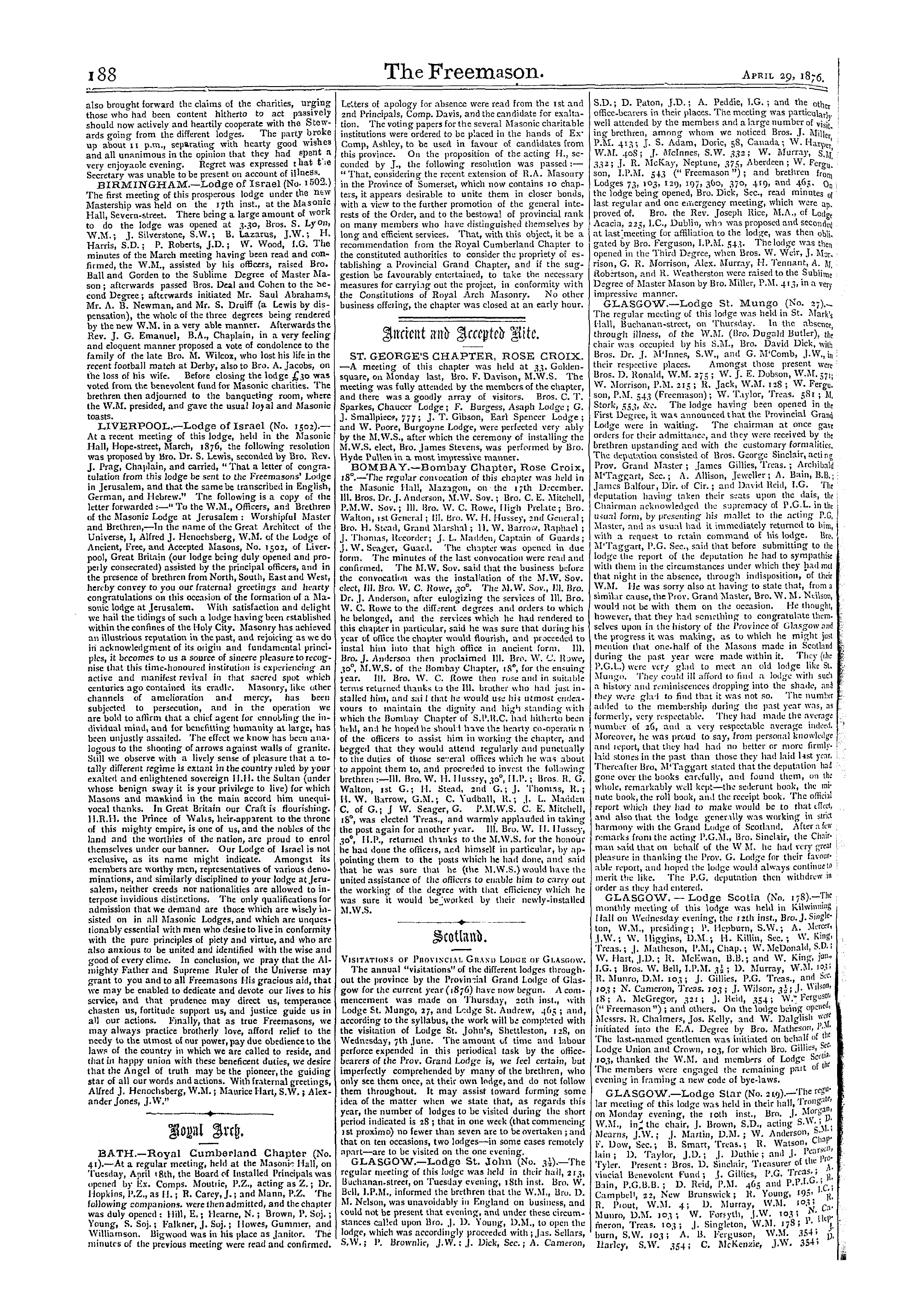 The Freemason: 1876-04-29 - Reports Of Masonic Meetings.