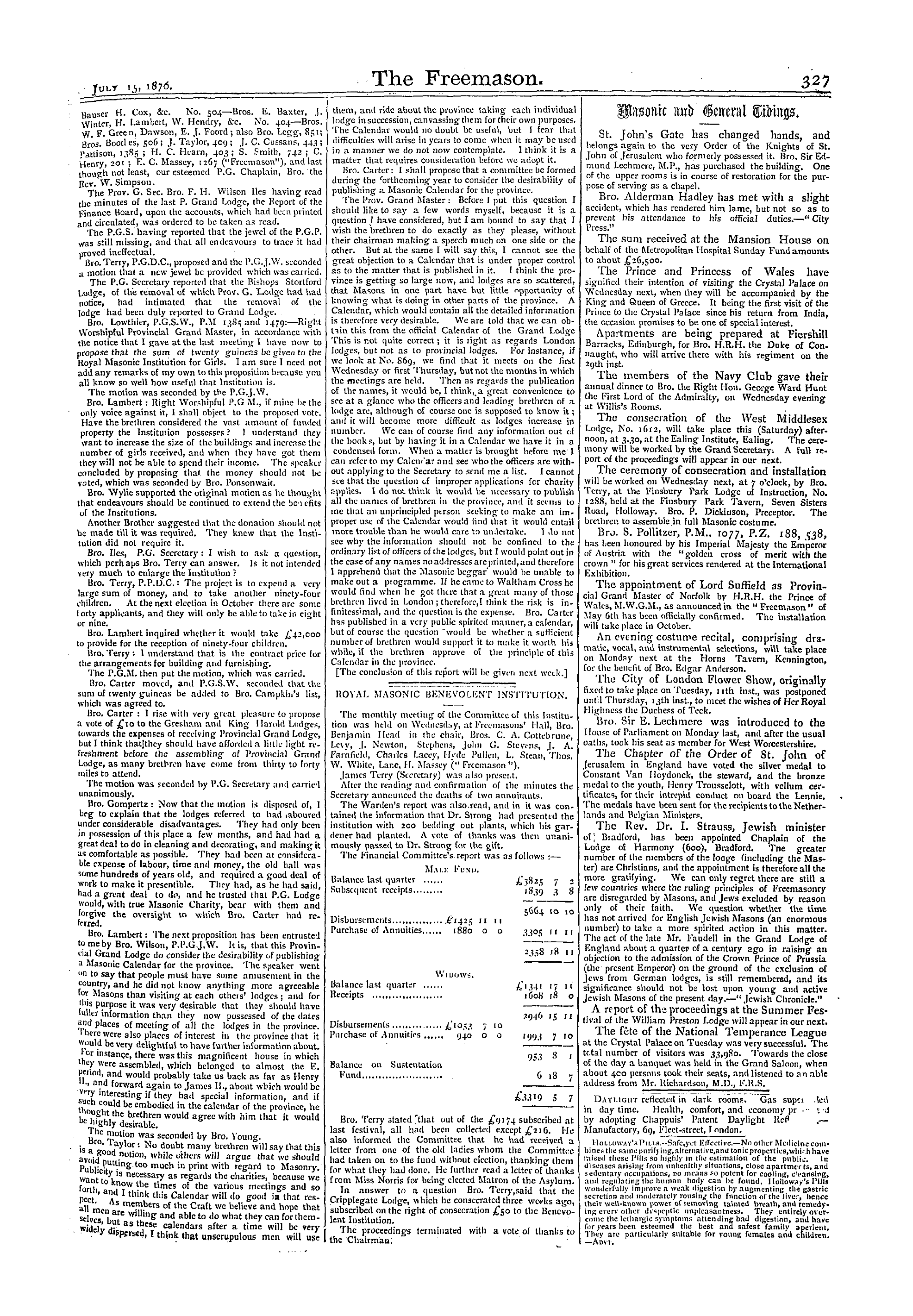 The Freemason: 1876-07-15 - Provincial Grand Lodge Of Hertford.