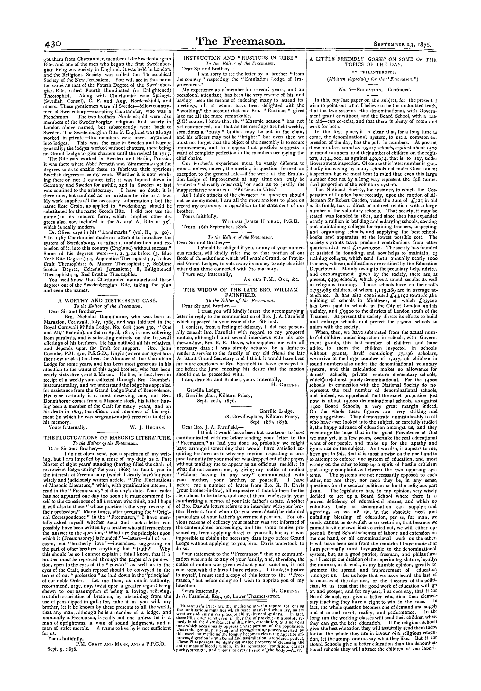 The Freemason: 1876-09-23 - Original Correspondence.