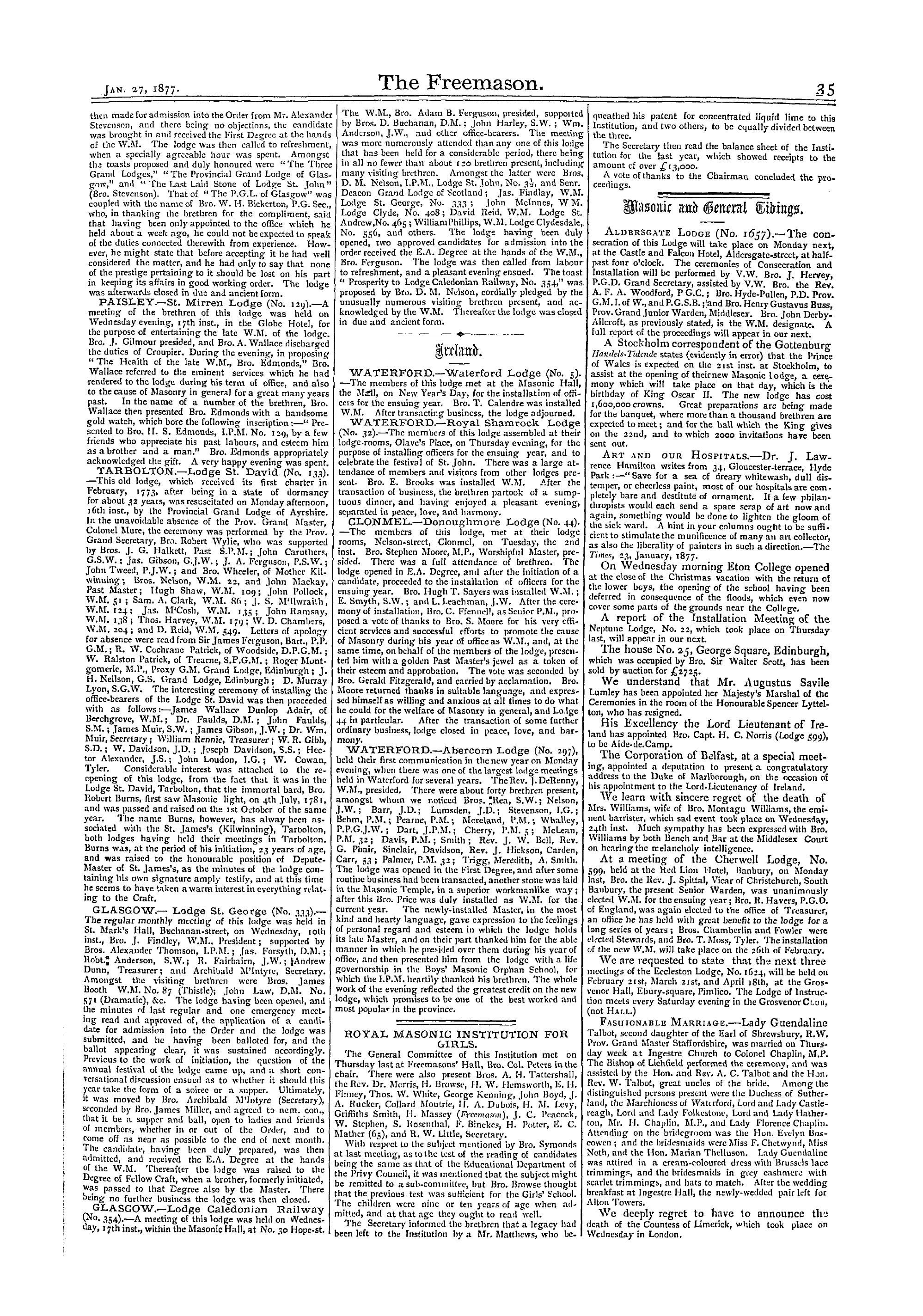 The Freemason: 1877-01-27 - Scotland.