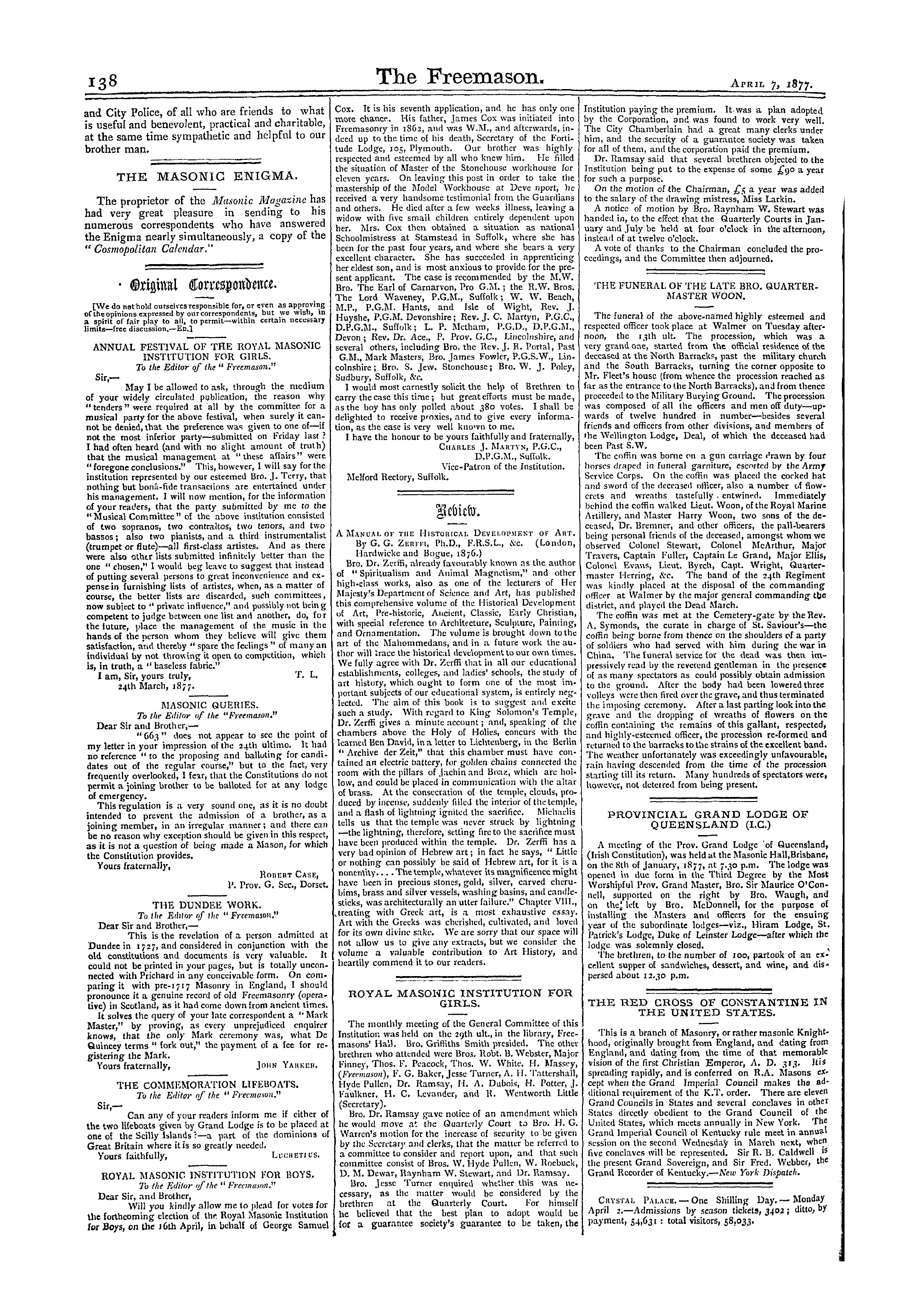 The Freemason: 1877-04-07 - Review.