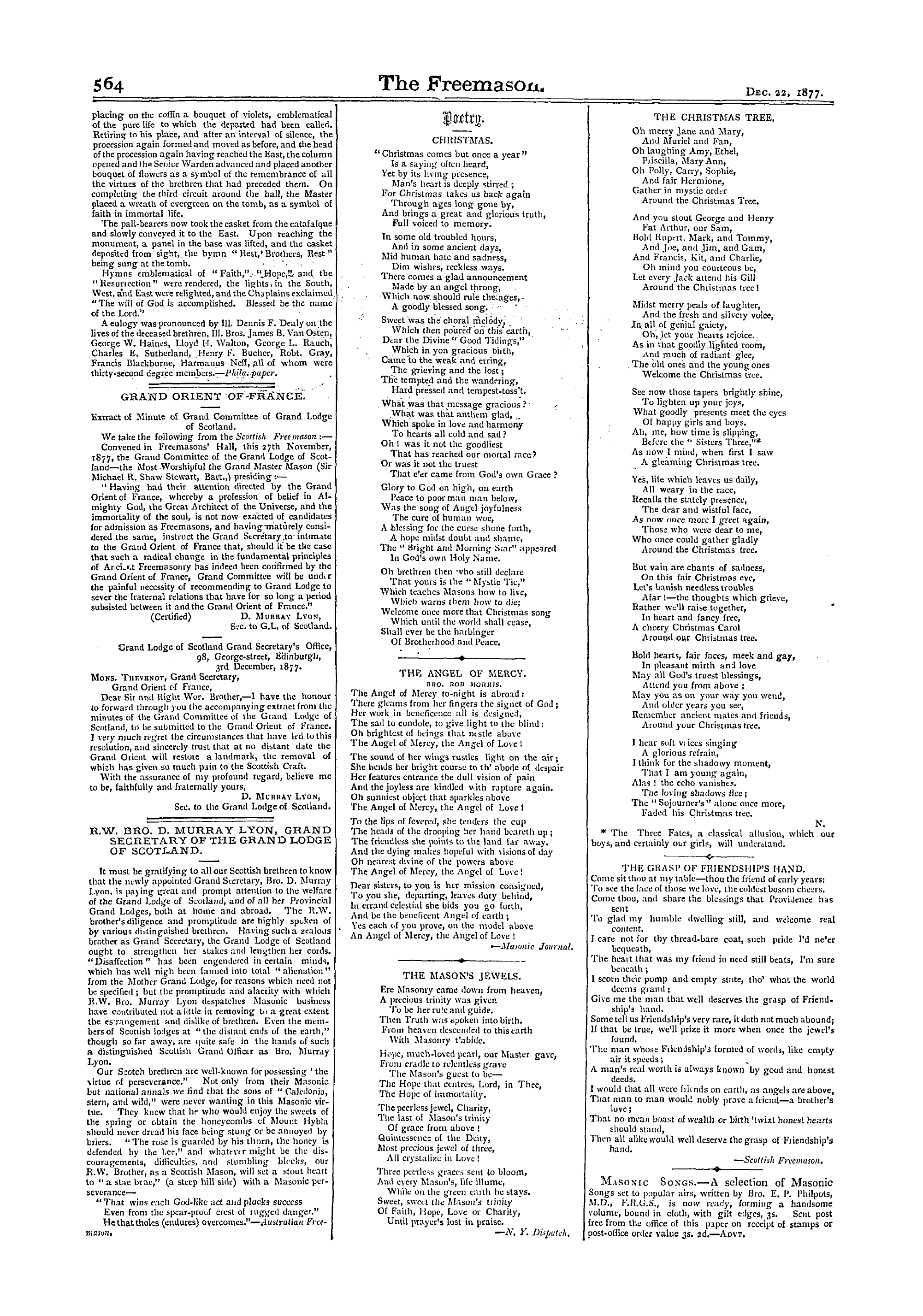The Freemason: 1877-12-22 - R.W. Bro. D. Murray Lyon, Grand Secretary Of The Grand Lodge Of Scotland.