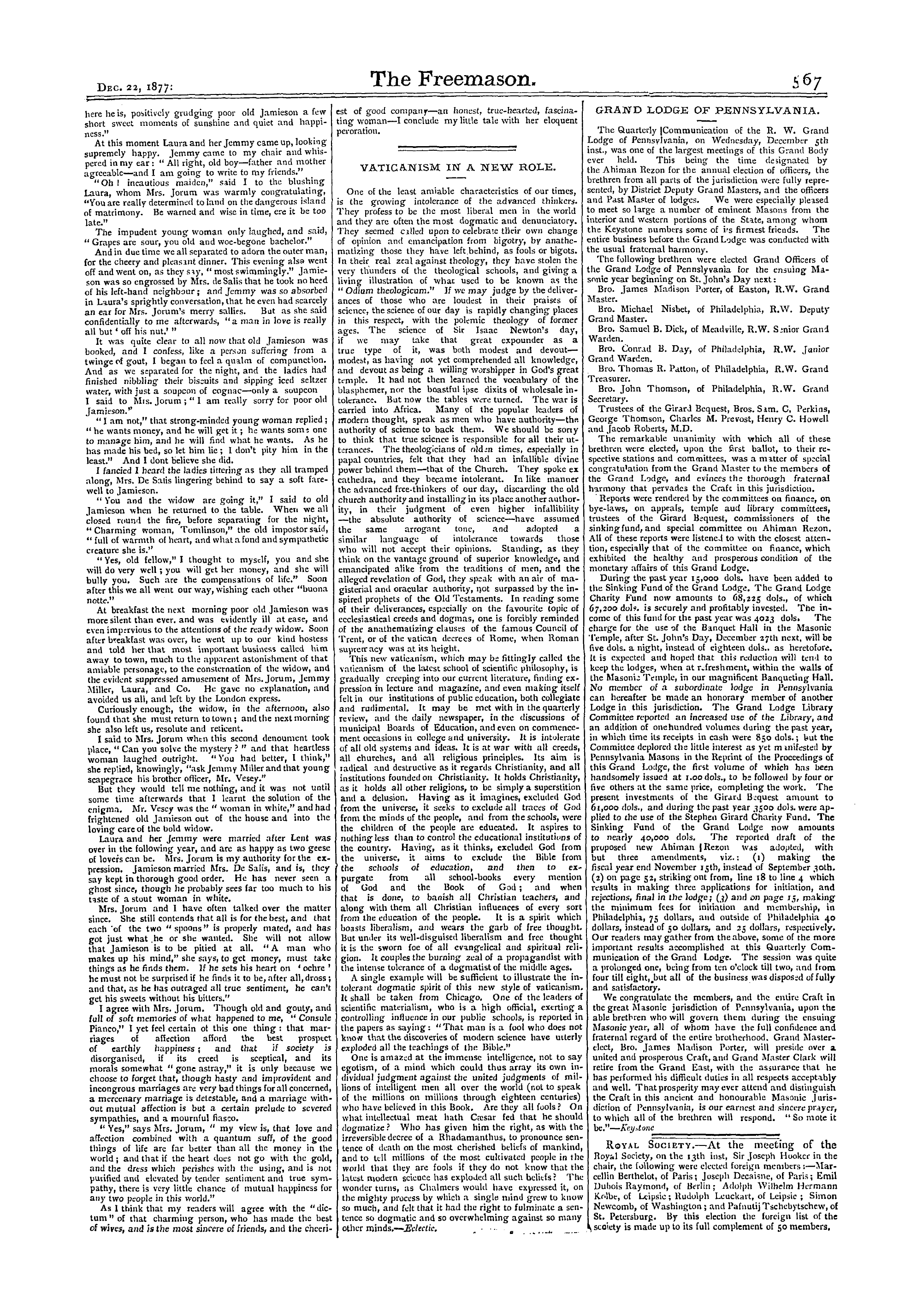 The Freemason: 1877-12-22 - Grand Lodge Of Pennsylvania.