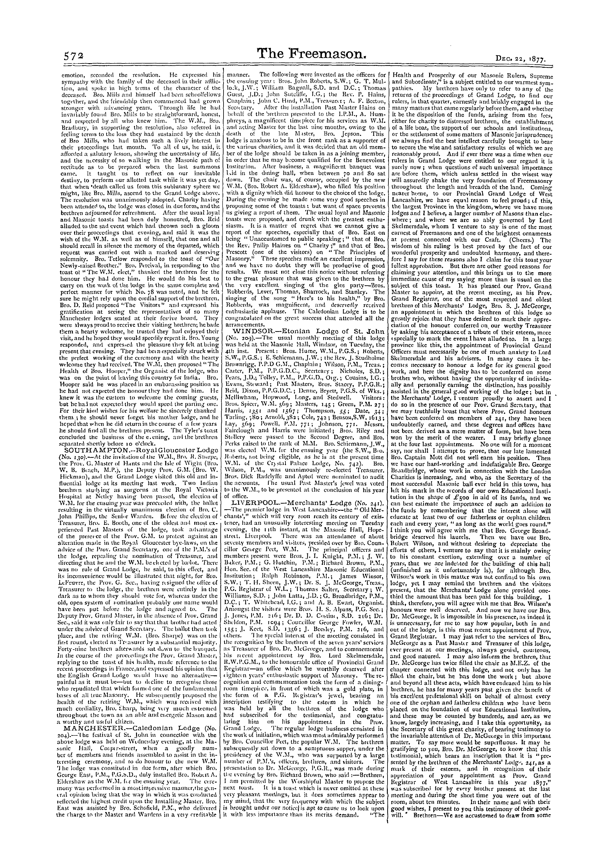 The Freemason: 1877-12-22 - Reports Of Masonic Meetings.