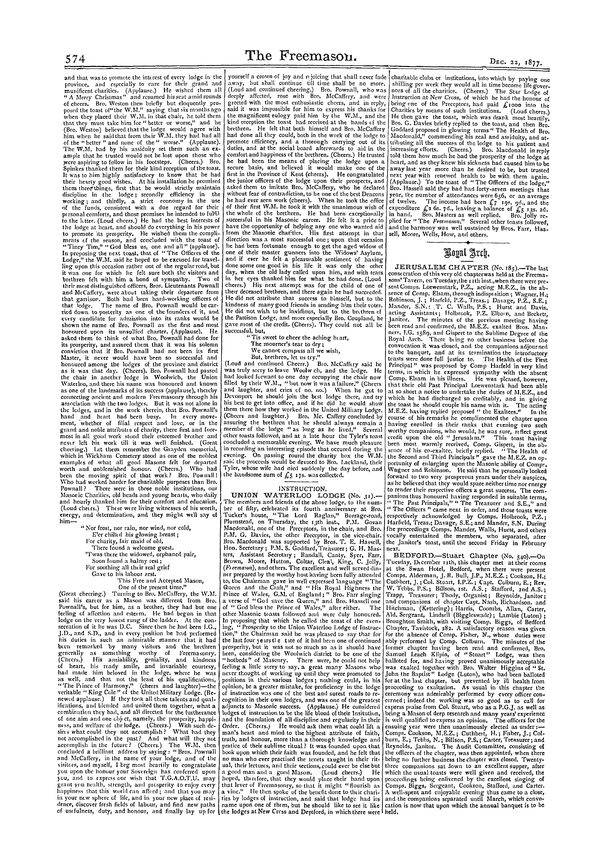 The Freemason: 1877-12-22 - Reports Of Masonic Meetings.