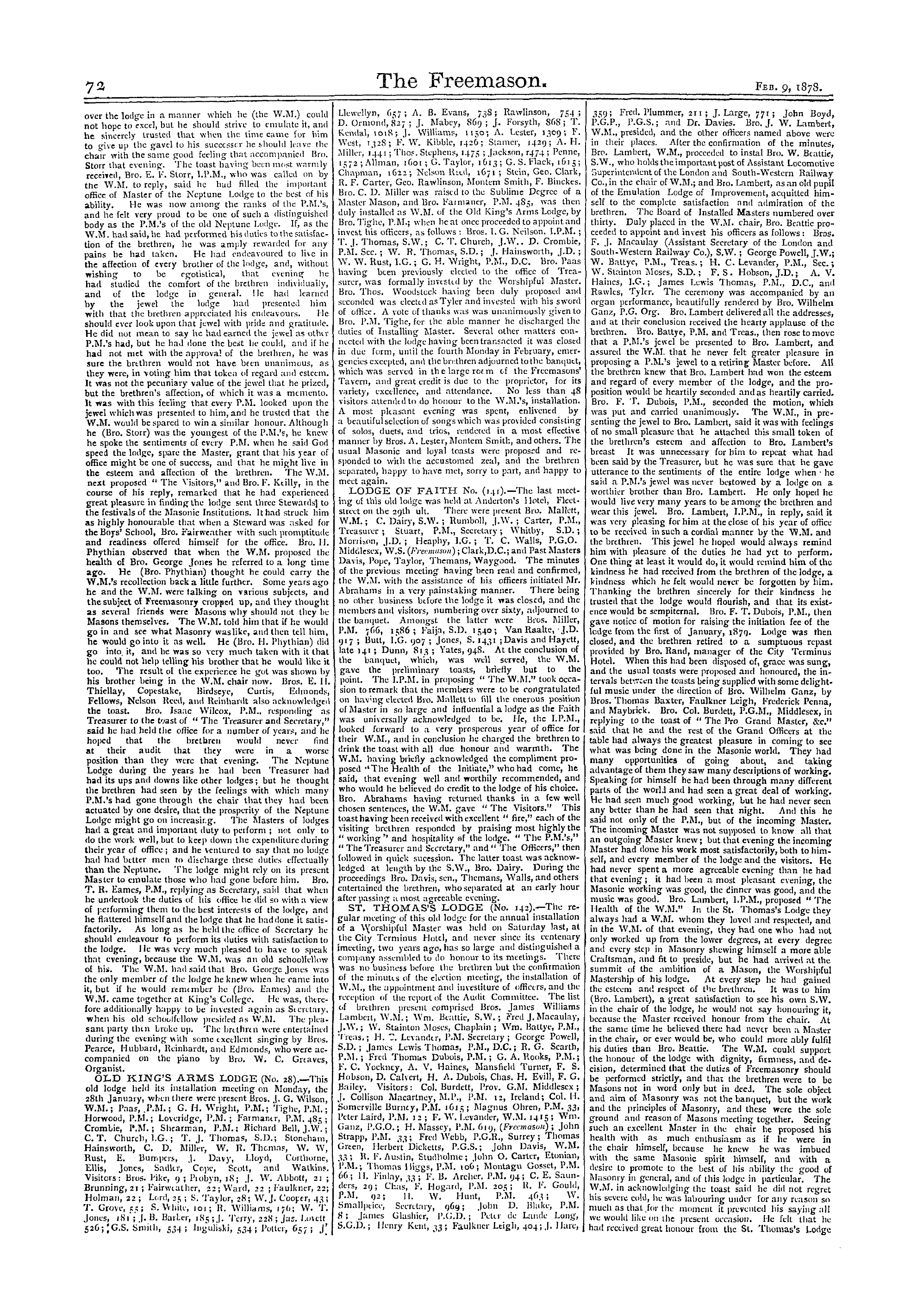 The Freemason: 1878-02-09 - Reports Of Masonic Meetings.