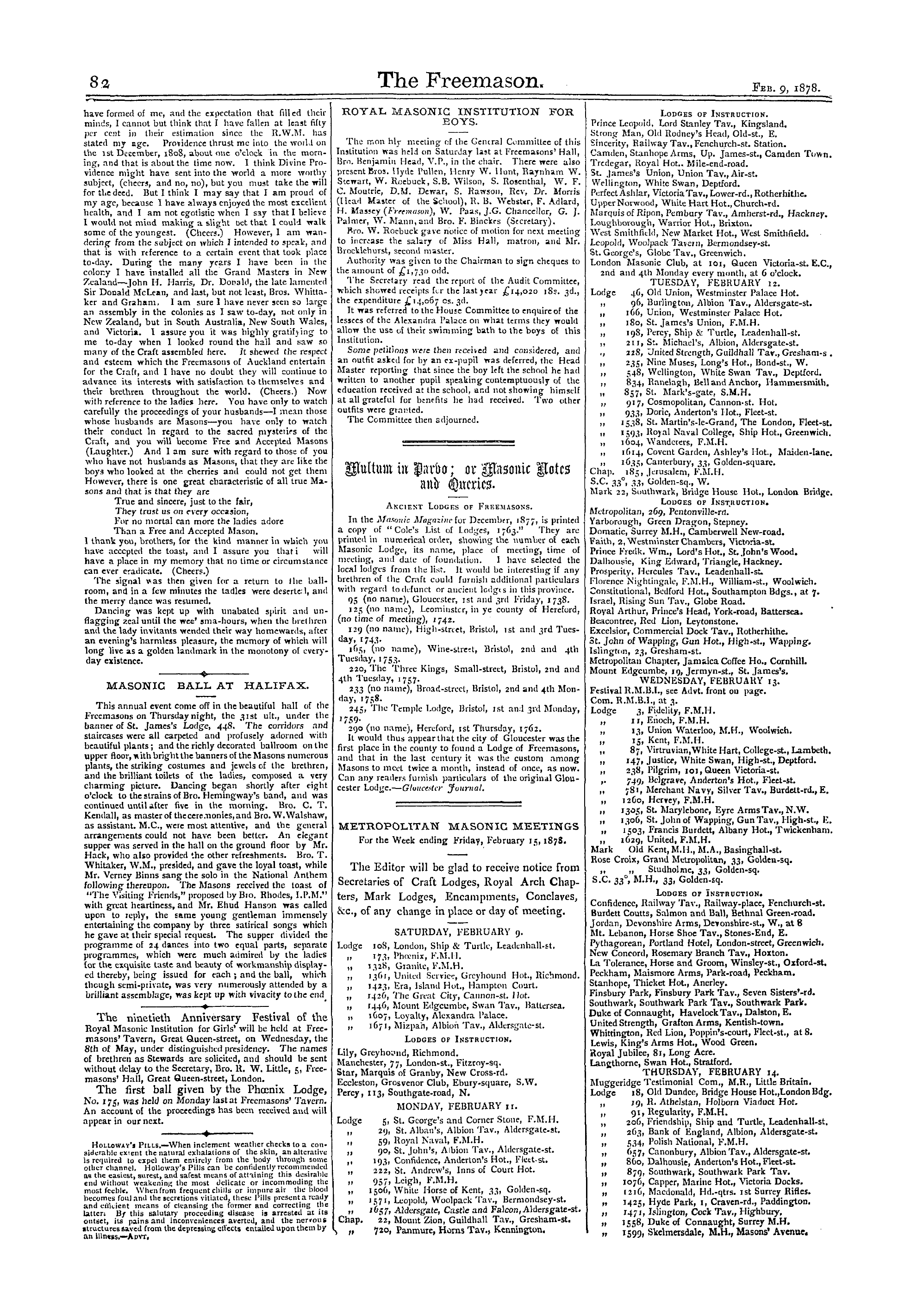 The Freemason: 1878-02-09 - Freemasonry In New Zealand. (Continued From Page 68).