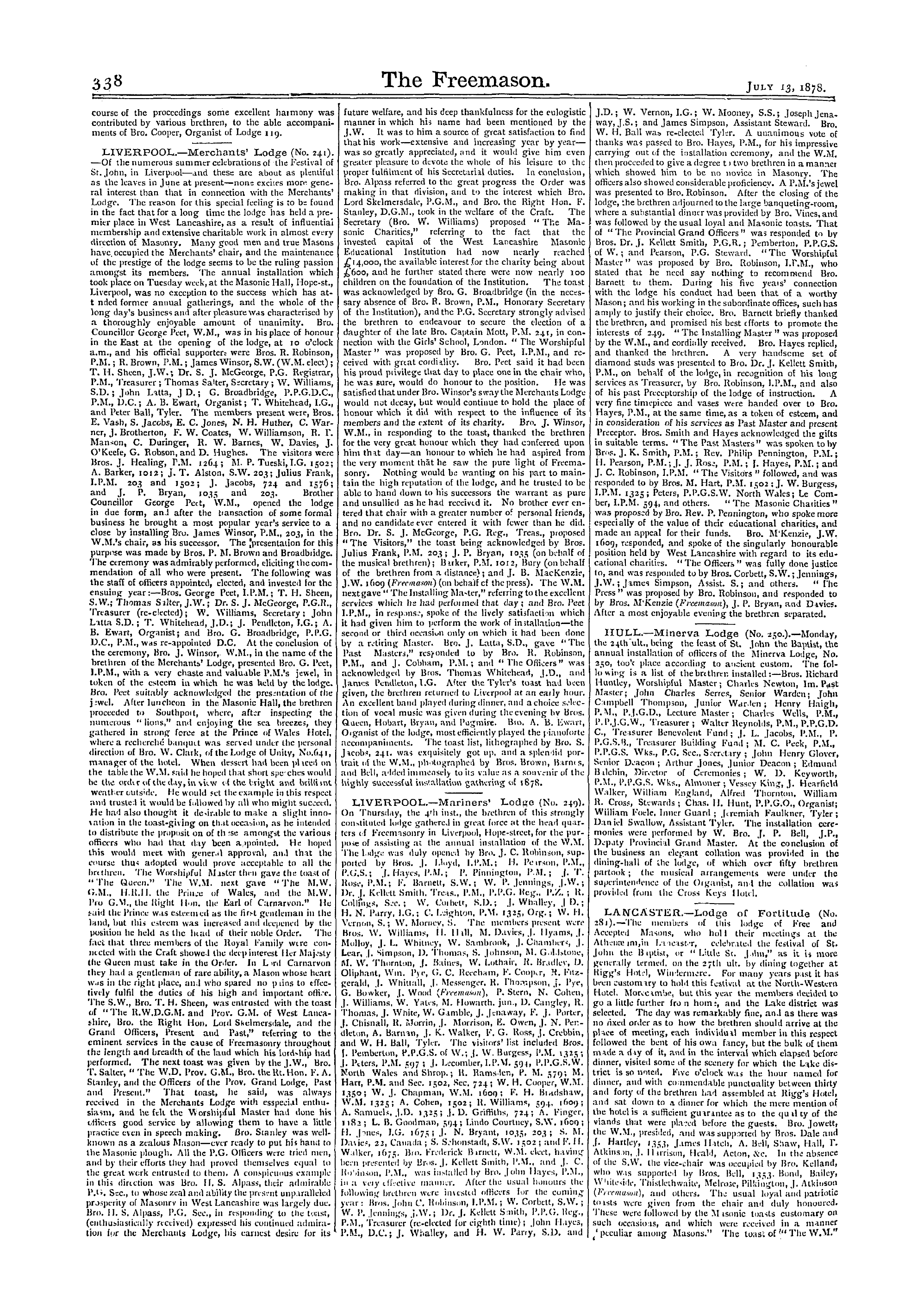 The Freemason: 1878-07-13 - Reports Of Masonic Meetings.