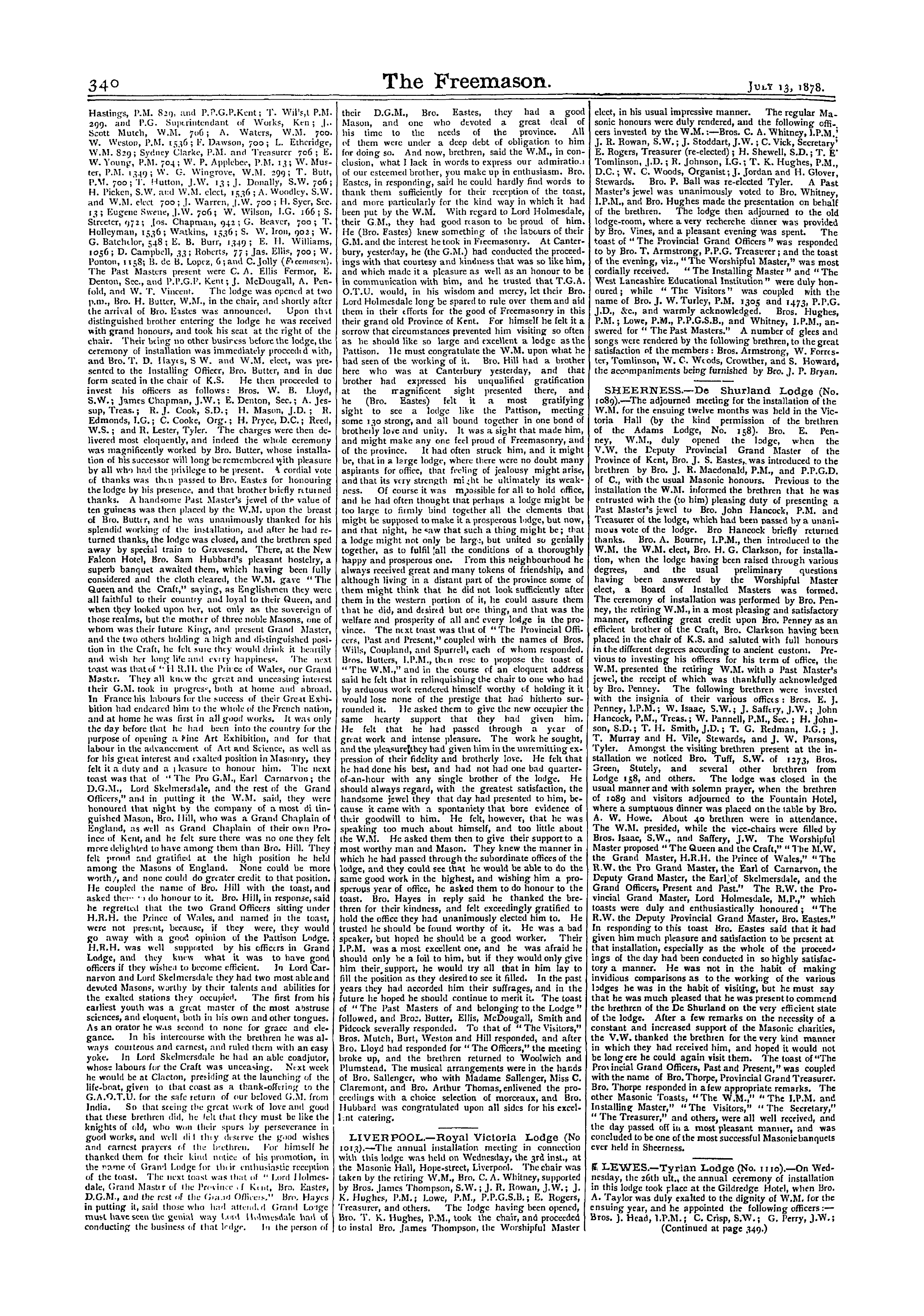 The Freemason: 1878-07-13 - Reports Of Masonic Meetings.