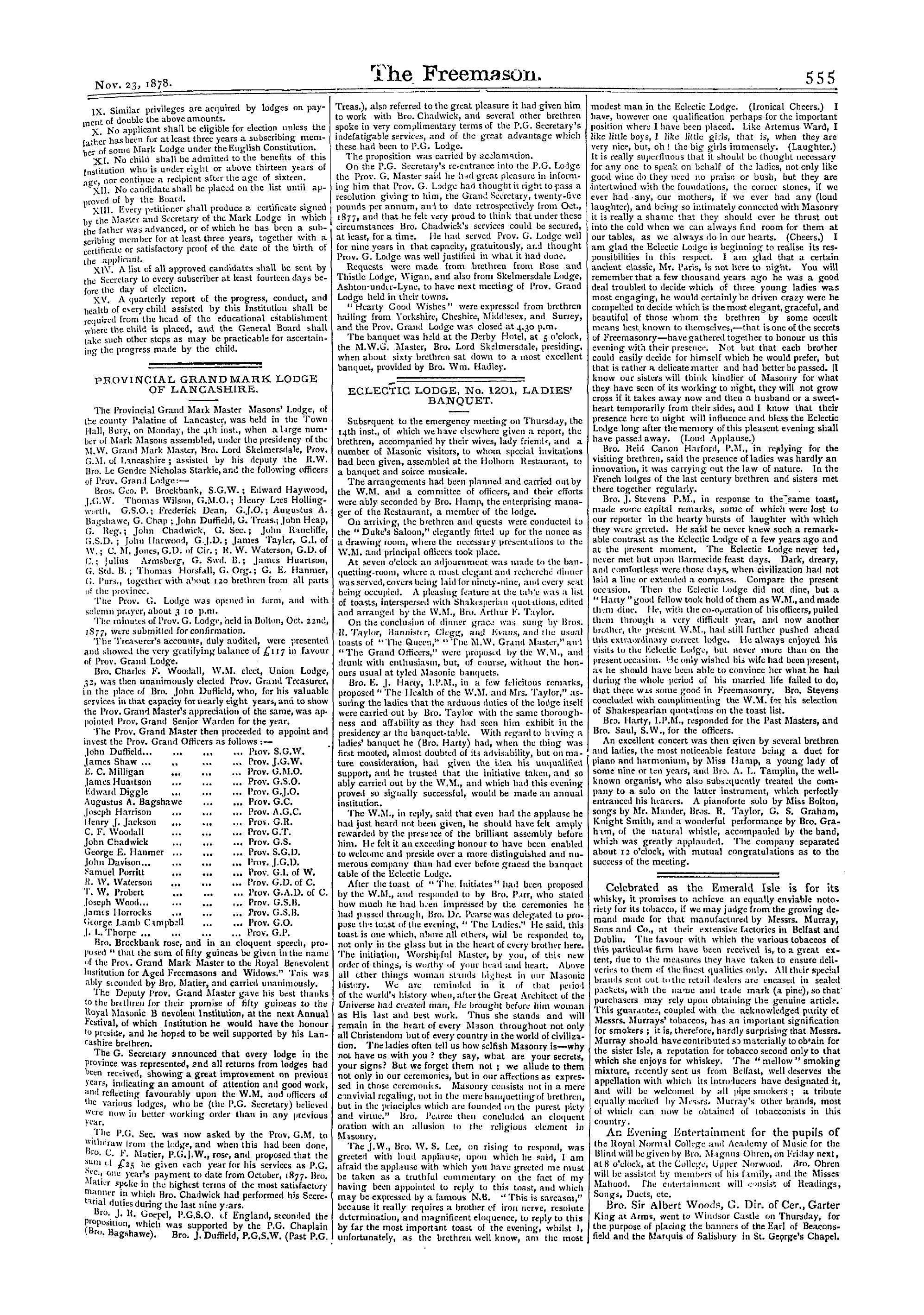 The Freemason: 1878-11-23 - Grand Mark Lodge.