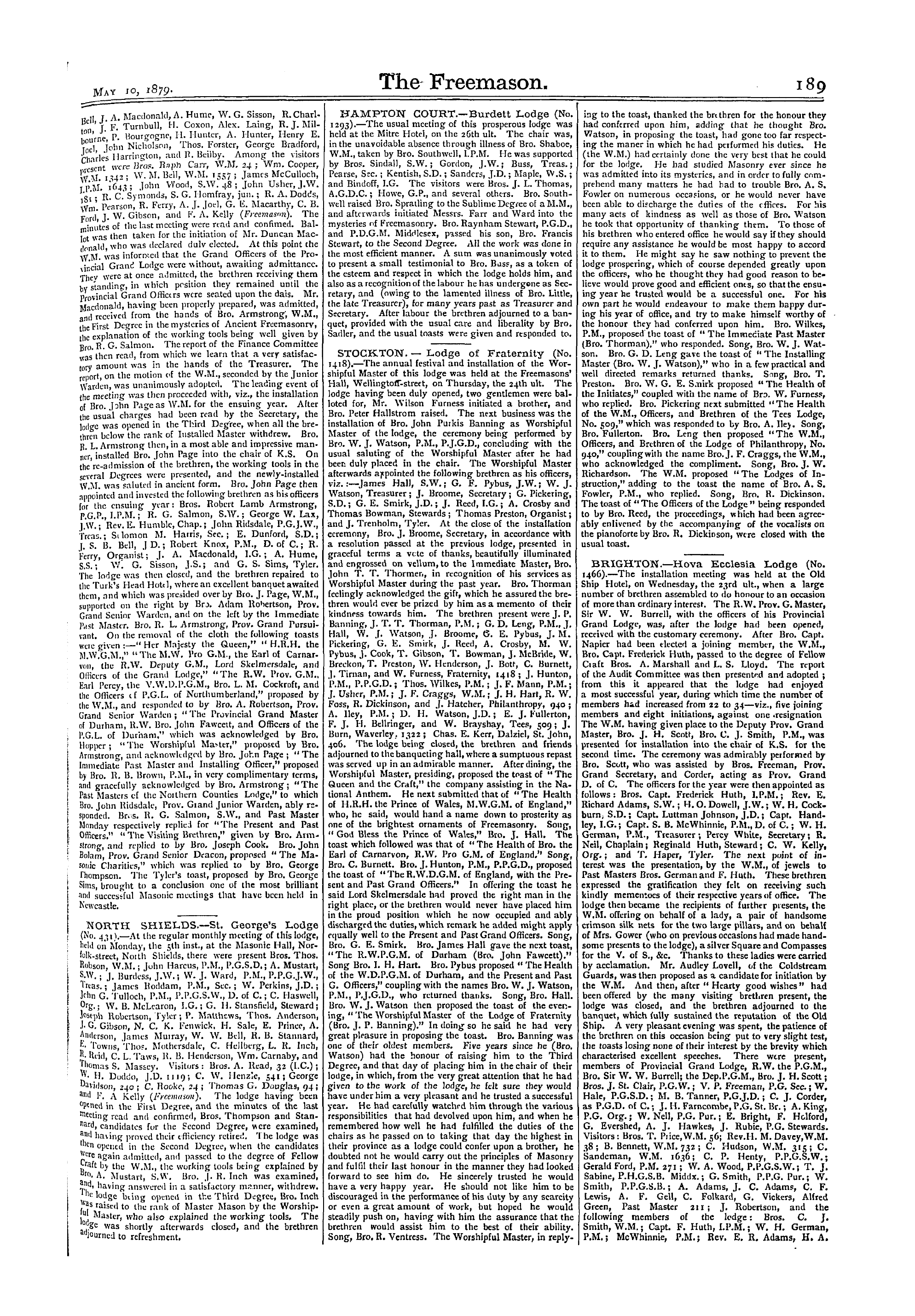 The Freemason: 1879-05-10 - Reports Of Masonic Meetings.