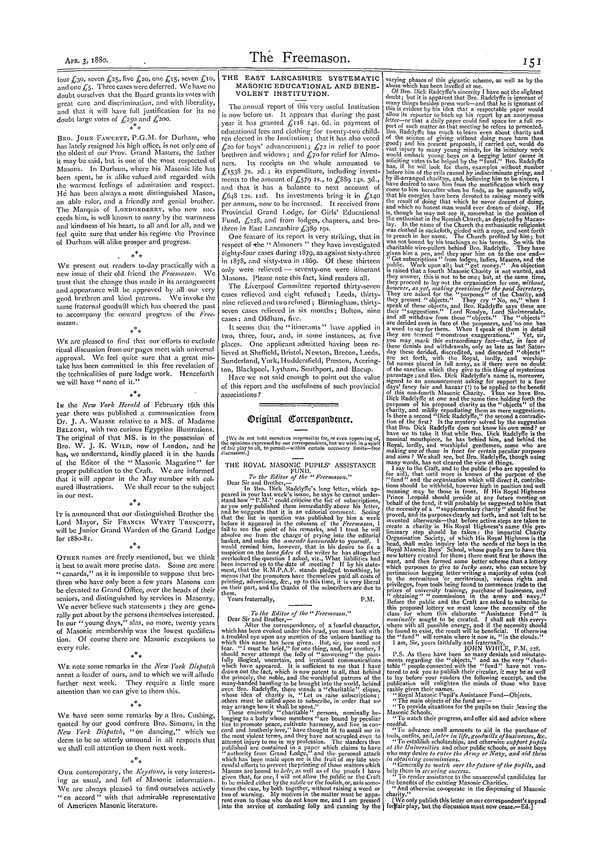 The Freemason: 1880-04-03 - The Freemason.