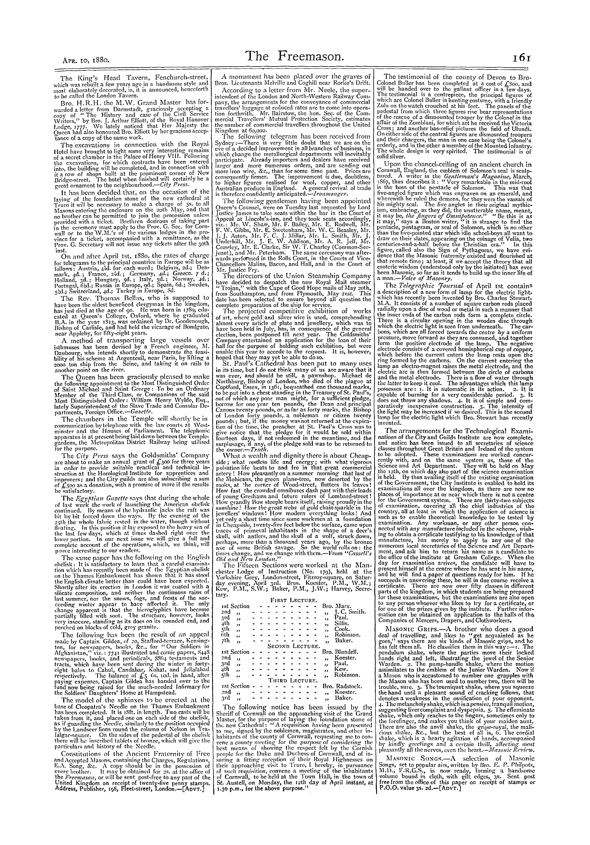 The Freemason: 1880-04-10 - Masonic And General Tidings.