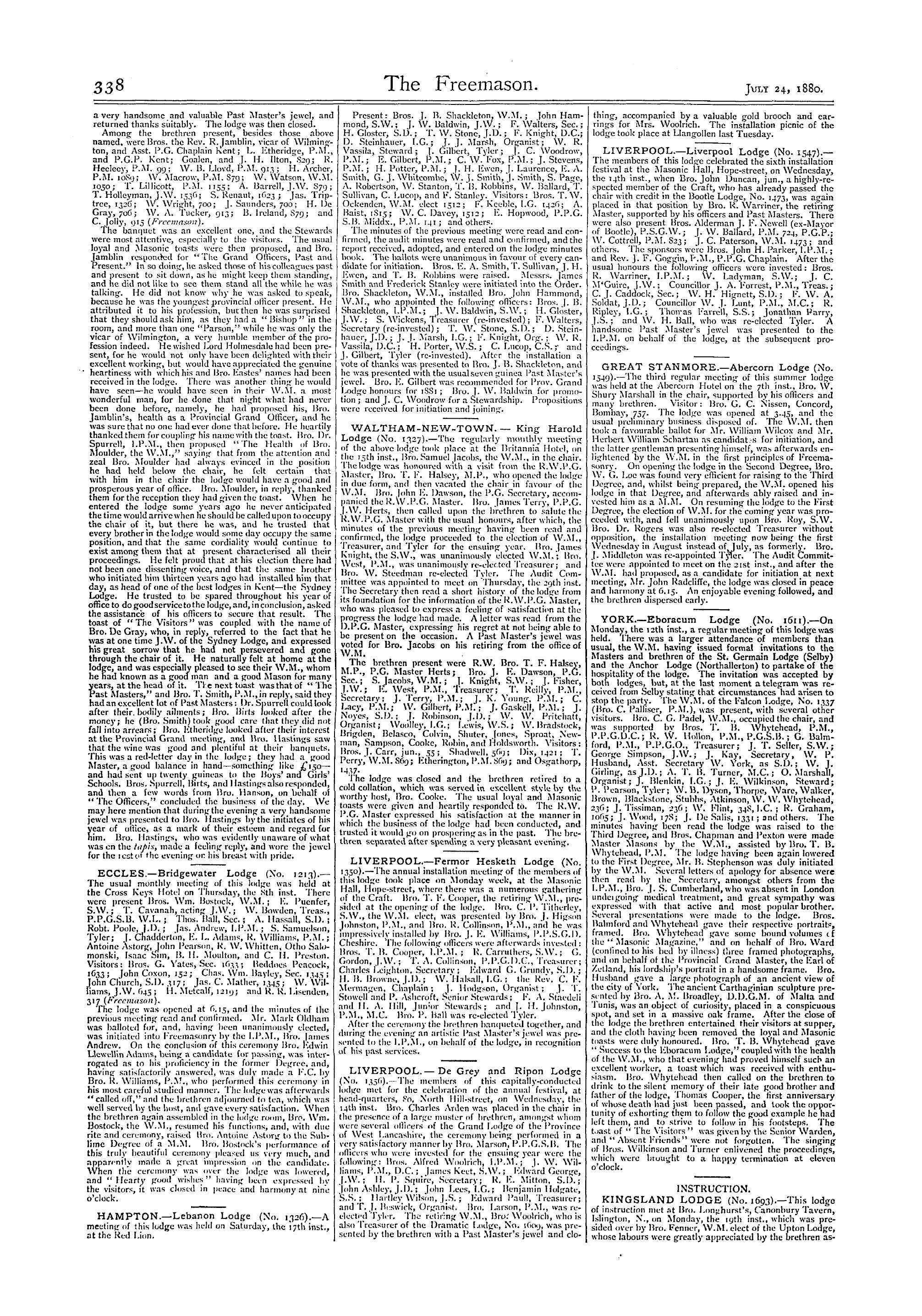 The Freemason: 1880-07-24 - Reports Of Masonic Meetings.