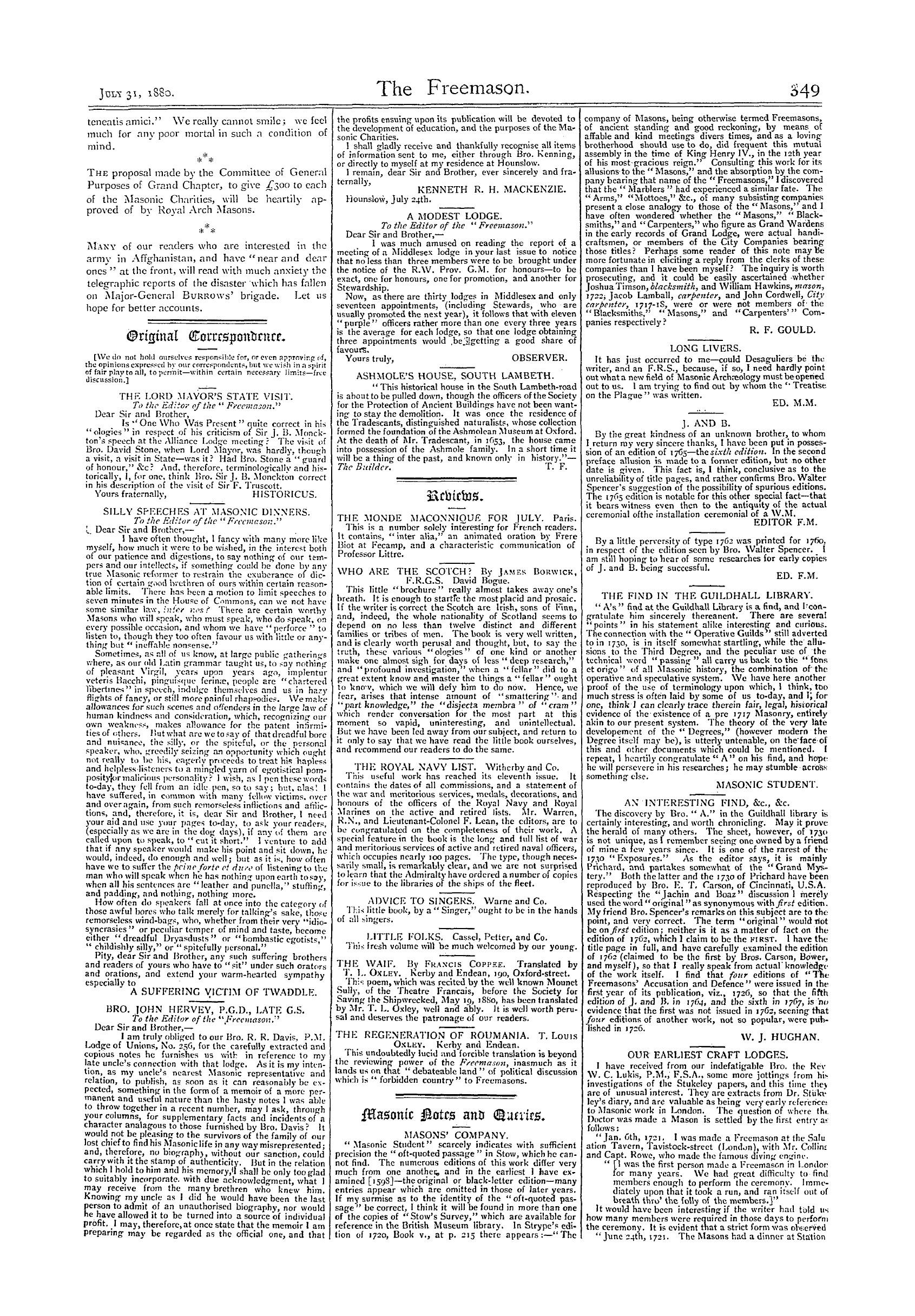 The Freemason: 1880-07-31 - Masonic Notes And Queries.