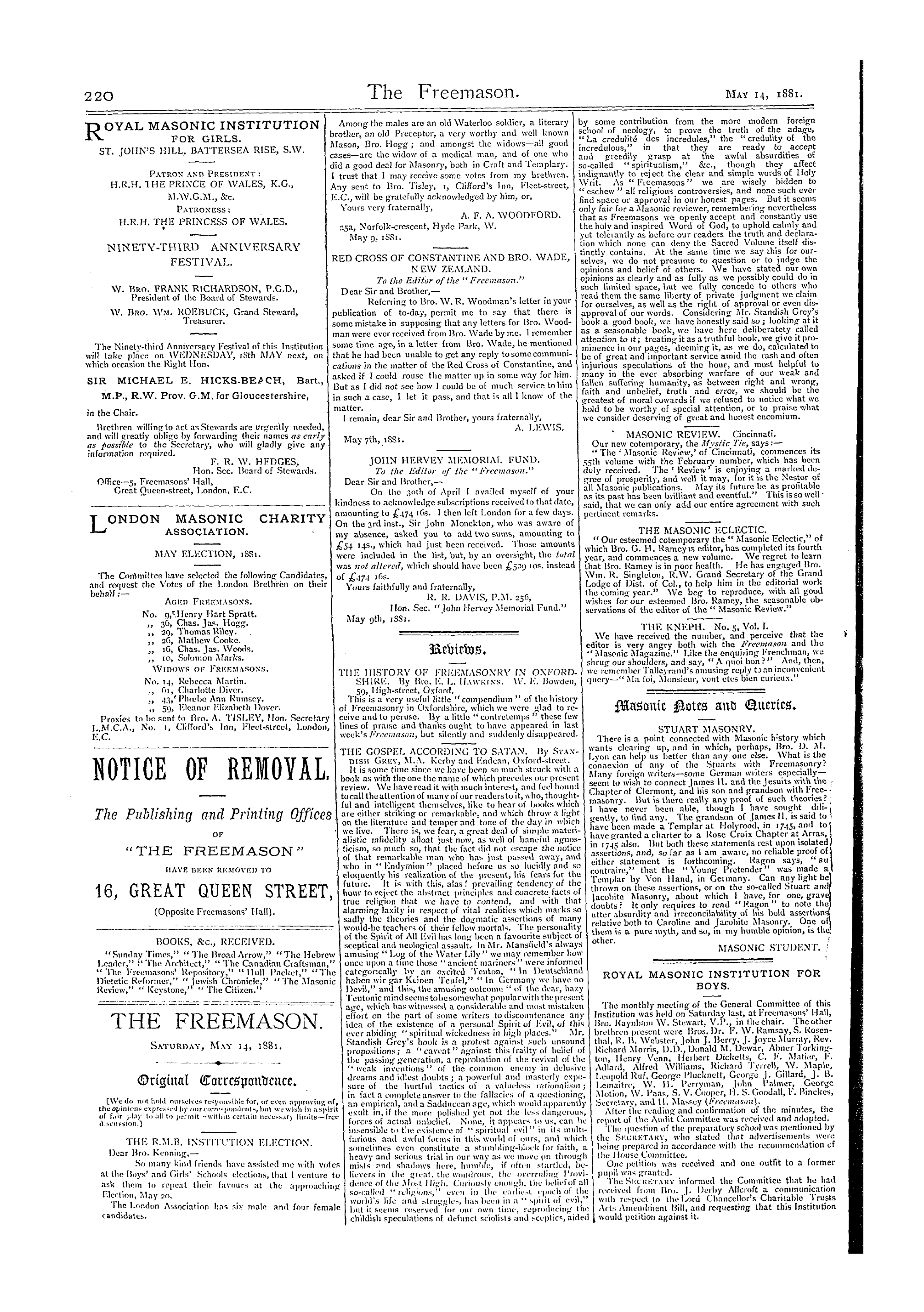 The Freemason: 1881-05-14 - Reviews.