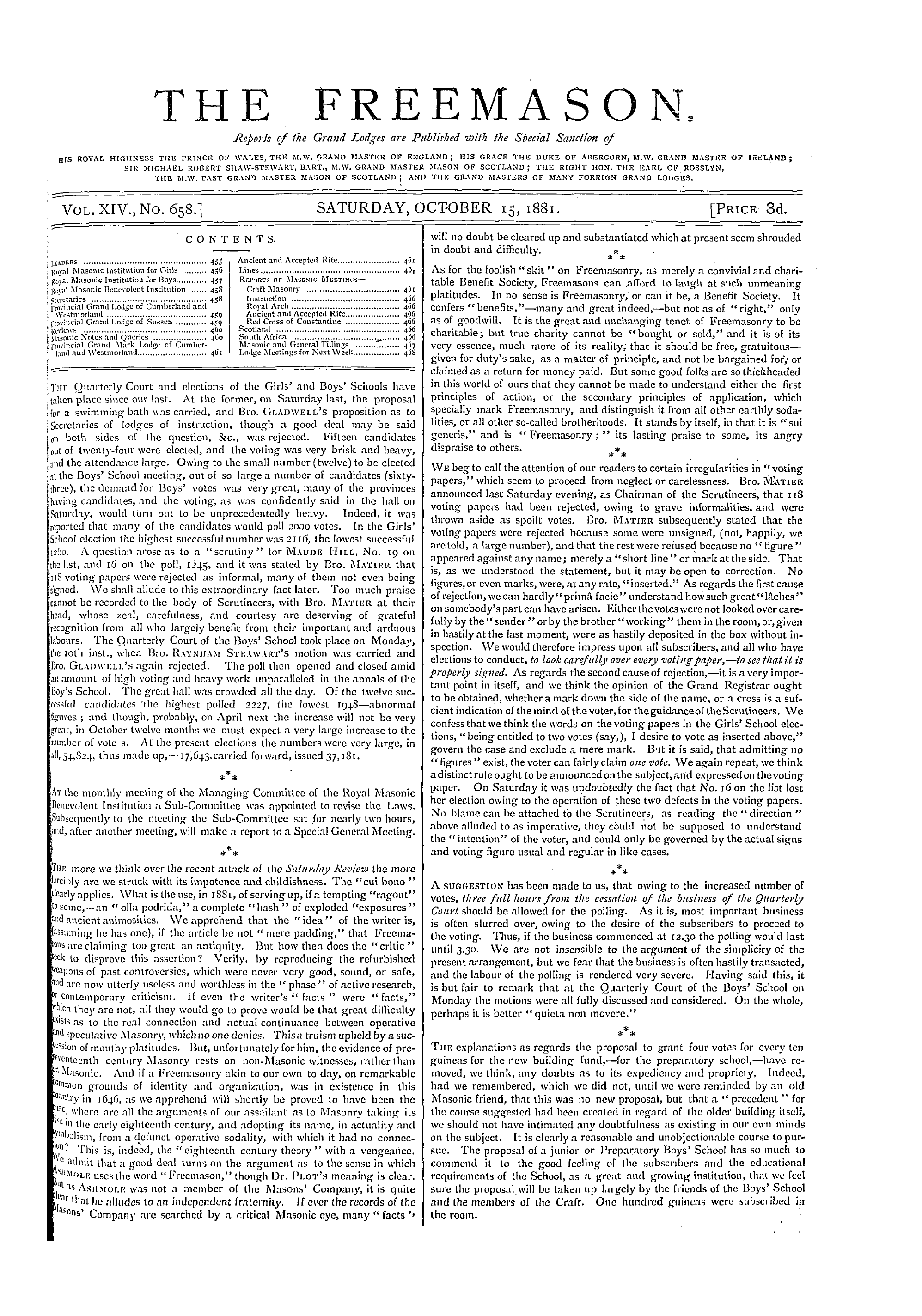 The Freemason: 1881-10-15: 1