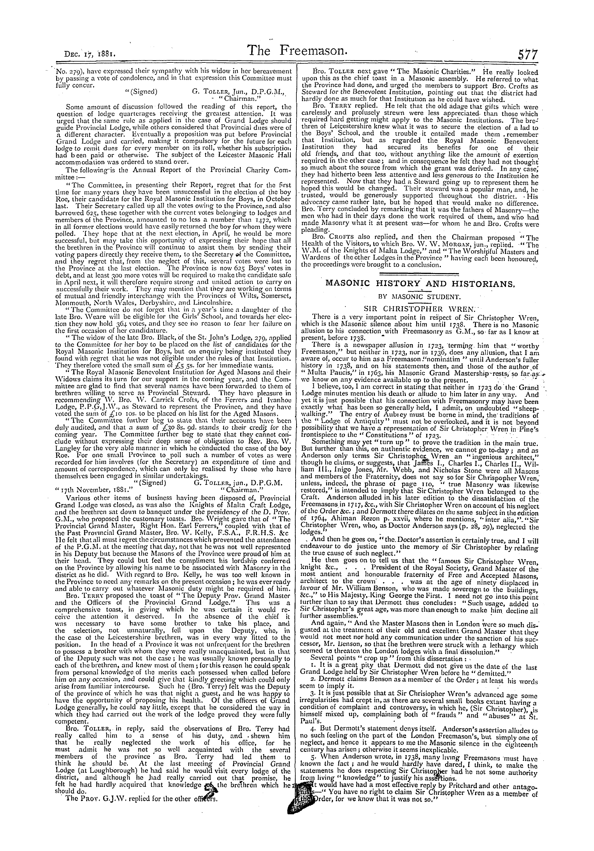 The Freemason: 1881-12-17 - Provincial Grand Lodge Of Leicestershire And Rutland.