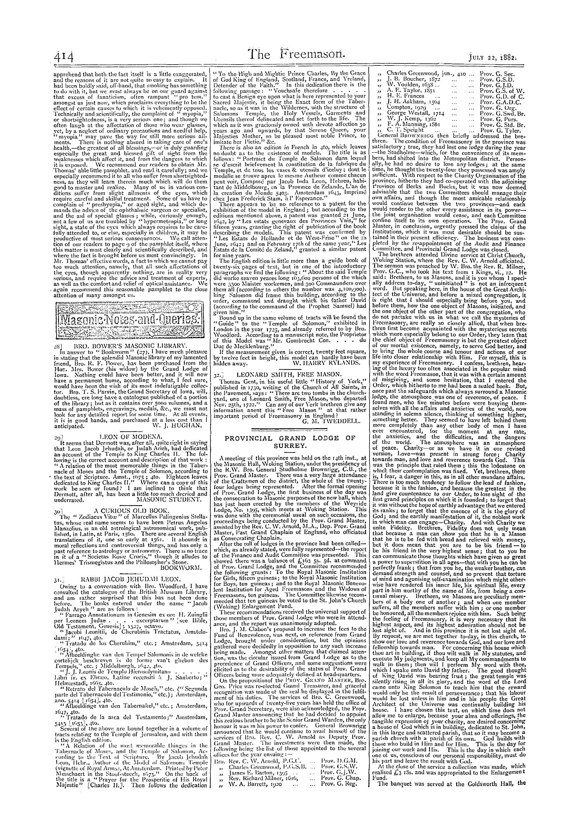 The Freemason: 1882-07-22 - Reviews.