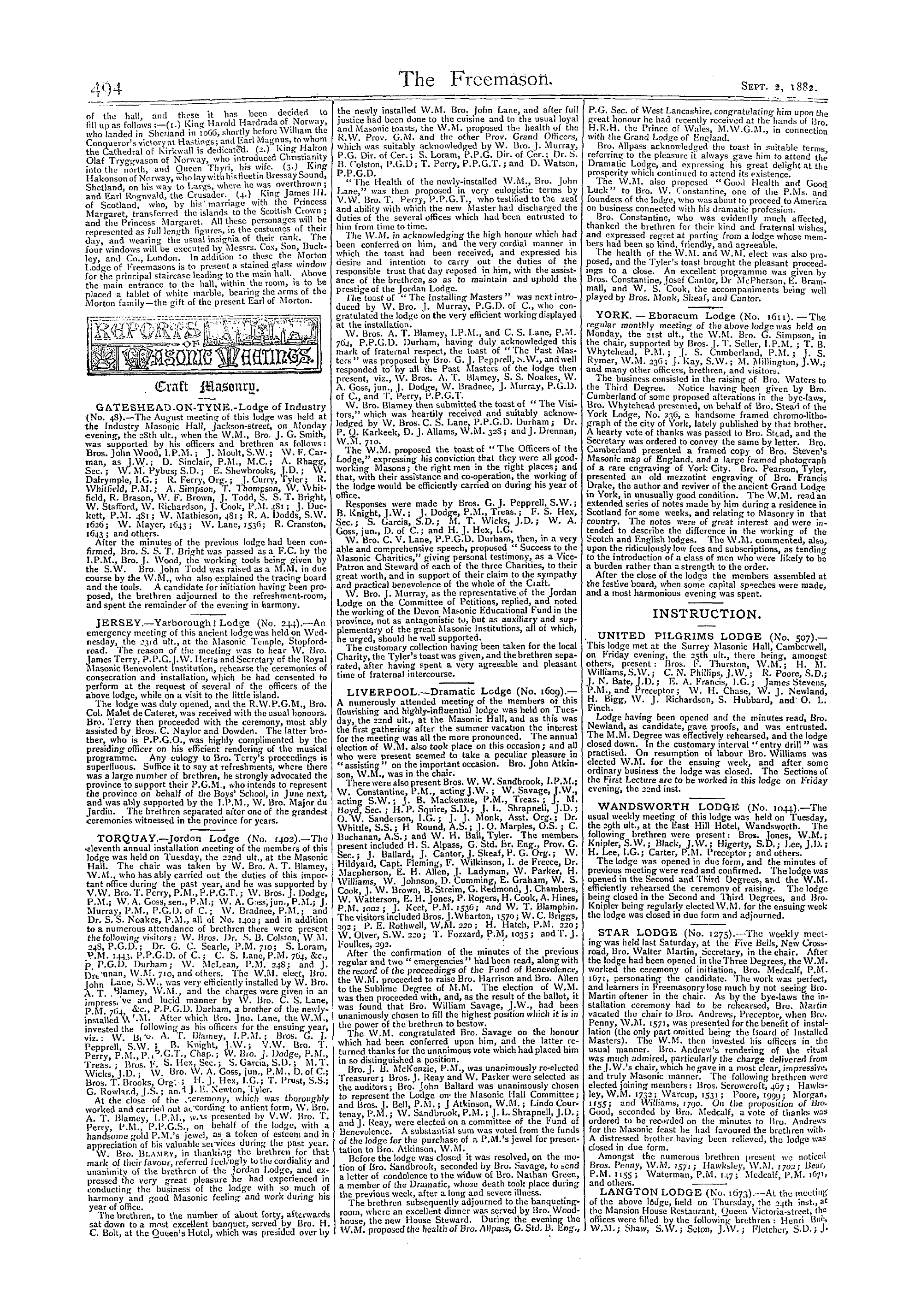 The Freemason: 1882-09-02 - Reports Of Masonic Meetings.